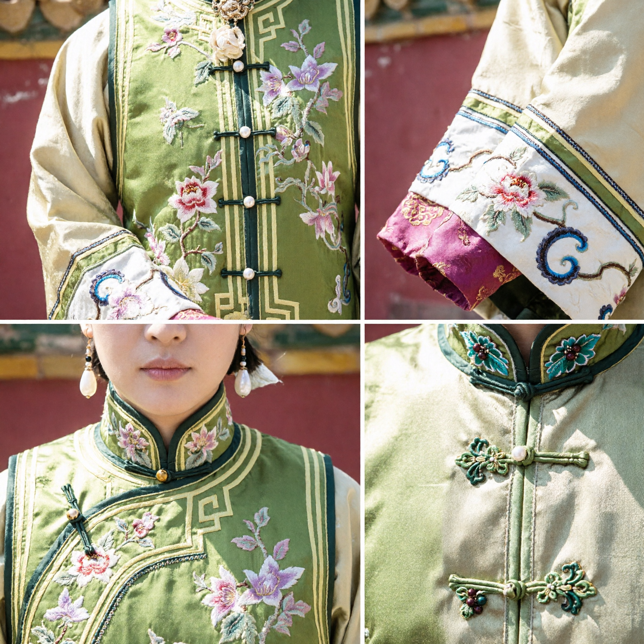 Traje Tradicional Chinês da Dinastia Qing da Princesa Manchu - Robe Verde Bordado, Vestido de Drama Histórico para Mulheres - Asian Costume