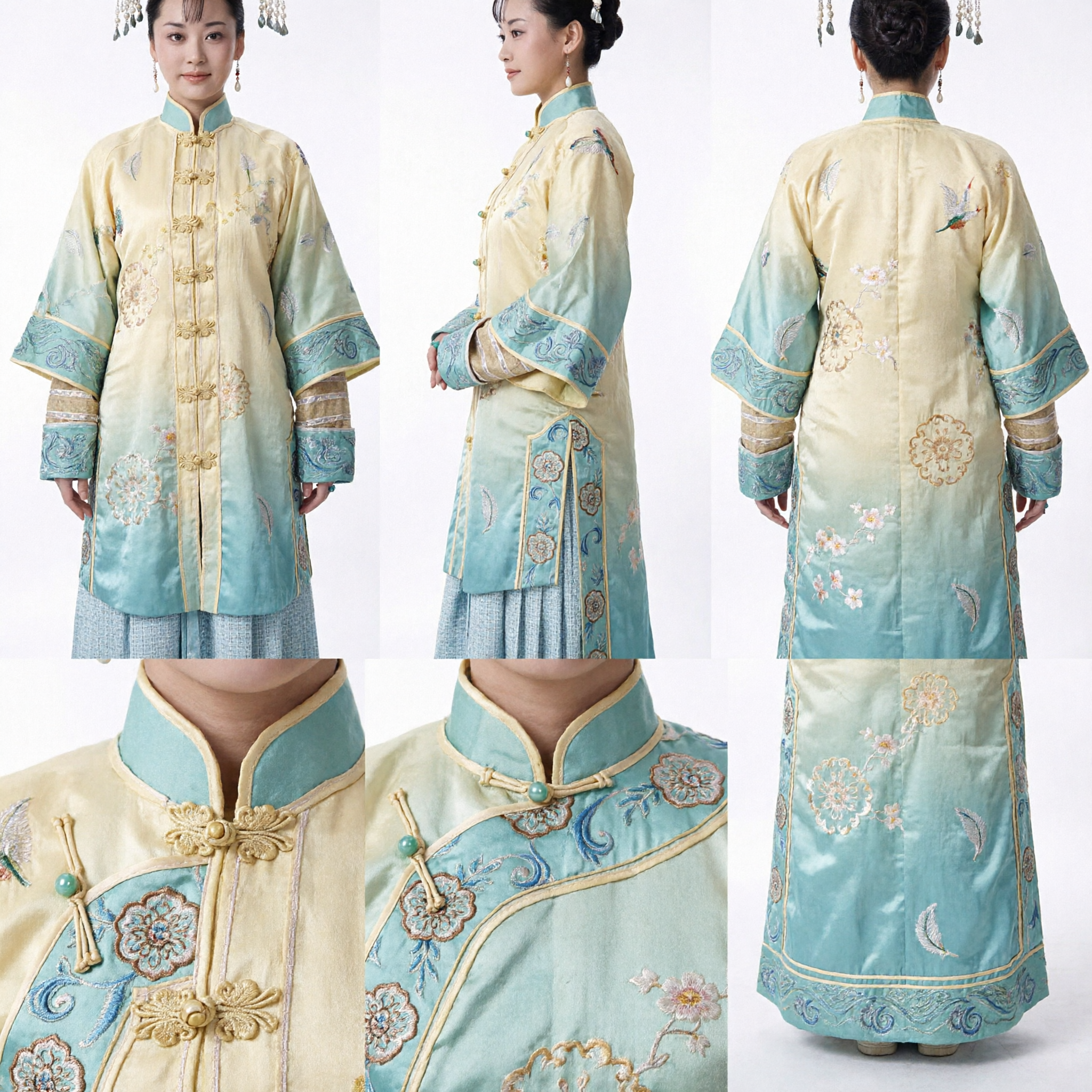 Costume traditionnel chinois de la dynastie Qing pour femmes, robe brodée jaune, princesse mandchoue, pour cosplay et spectacle - Asian Costume