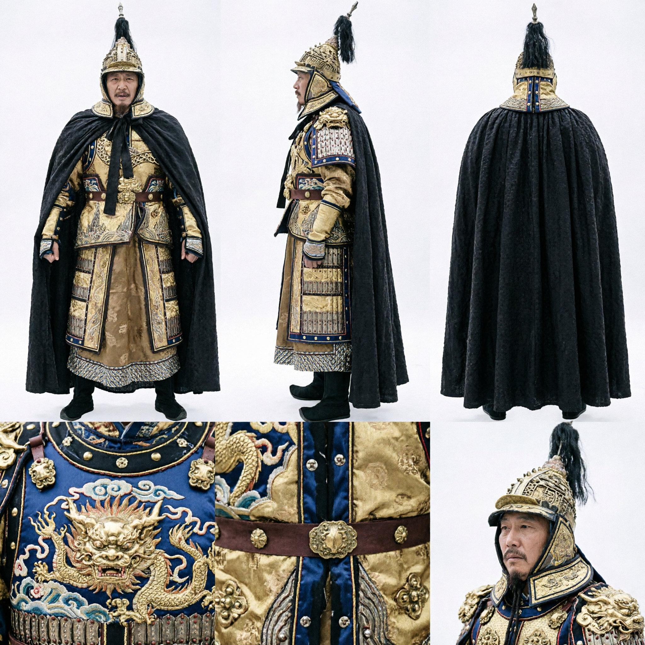 Men's Chinese Qing Dynasty Emperor Armor Costume Traditional General Outfit with Cape and Helmet - Asian Costume