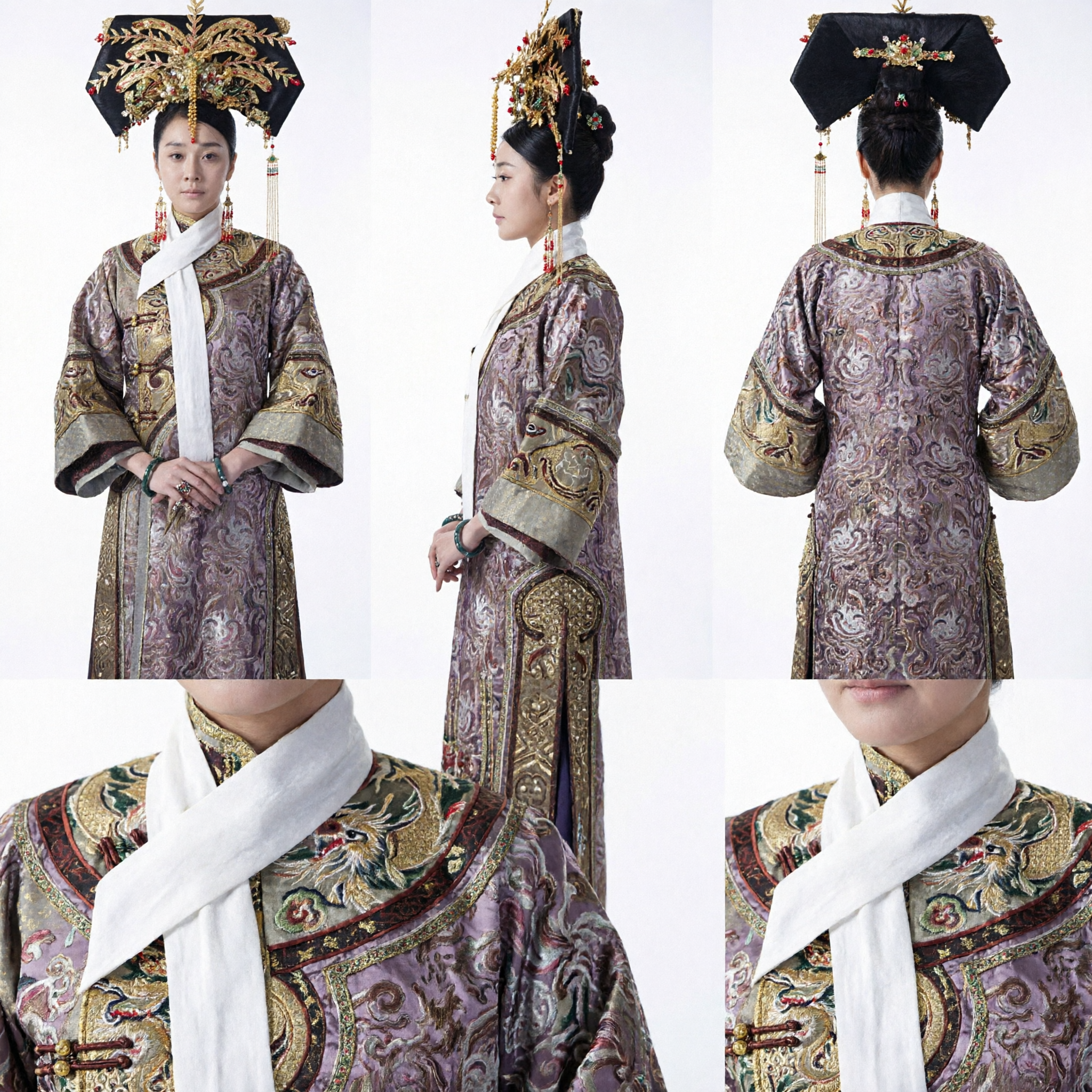 Tradycyjny chiński strój cesarzowej z dynastii Qing haftowana szata z nakryciem głowy dla kobiet do historycznego cosplayu - Asian Costume