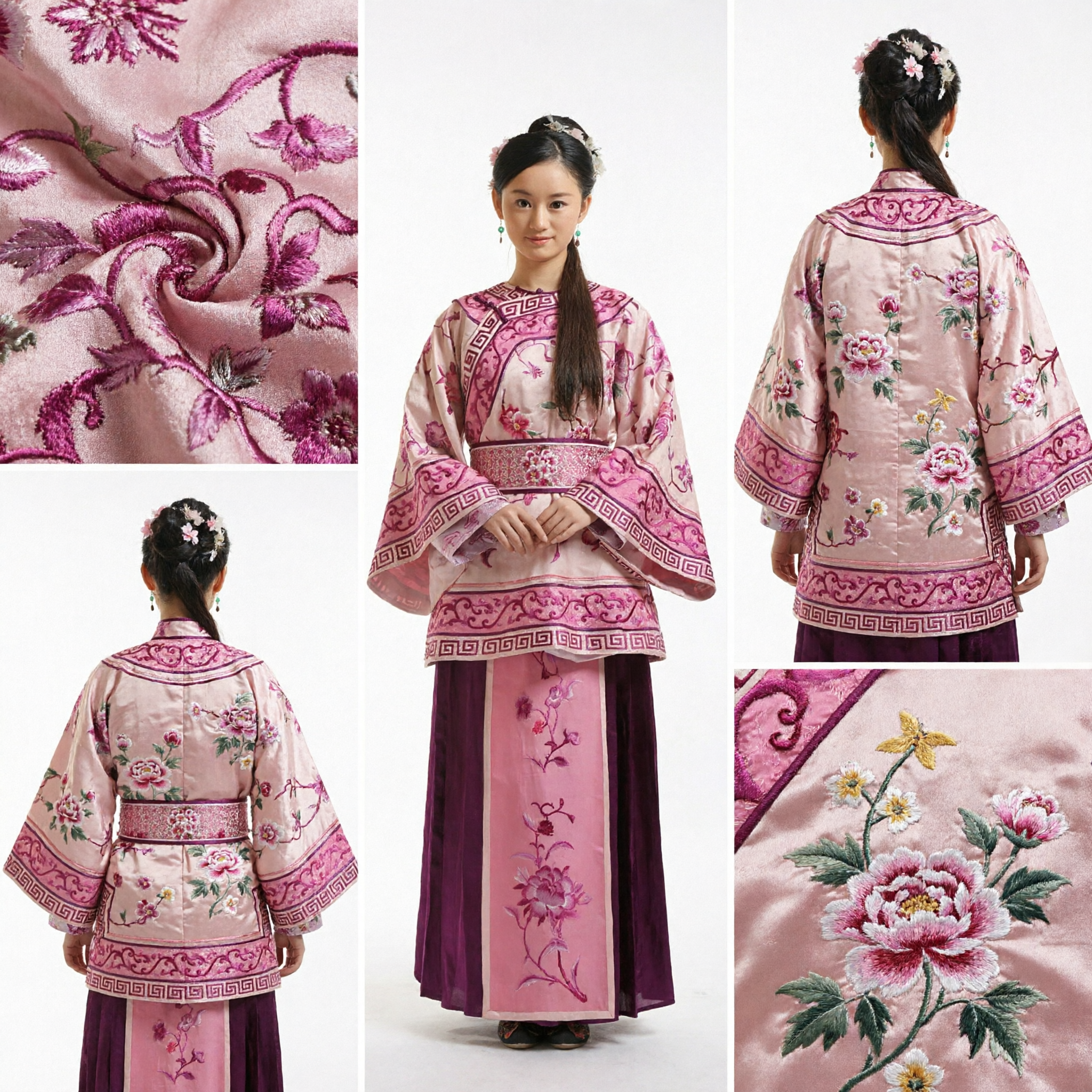 Traje Hanfu Tradicional Chinês Elegante Conjunto de Blusa e Saia Bordada Floral Rosa para Performance Feminina - Asian Costume