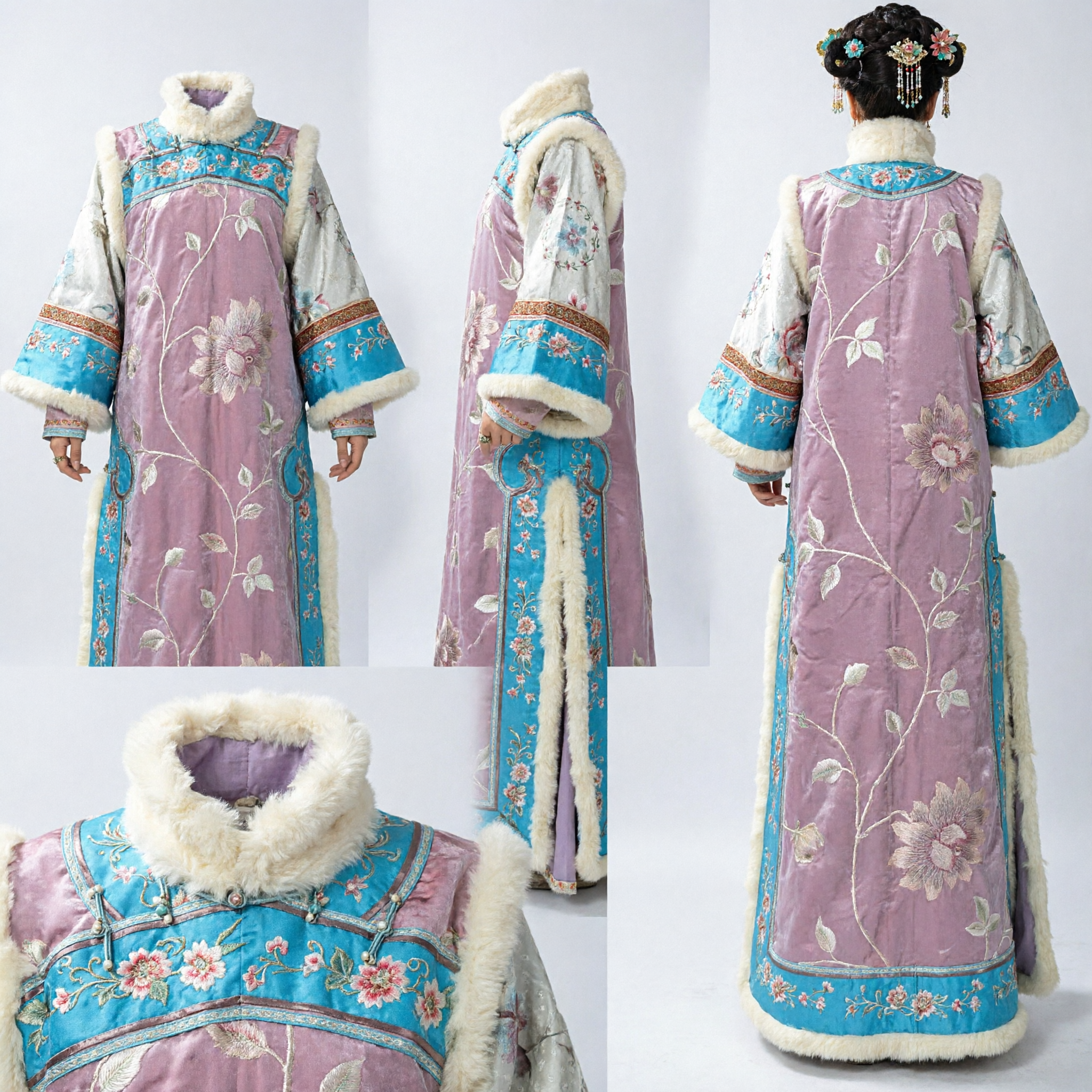 Traje da Princesa da Dinastia Qing Chinês Tradicional - Vestido Rosa com Bordado Floral para Mulheres da Nobreza Manchu - Asian Costume