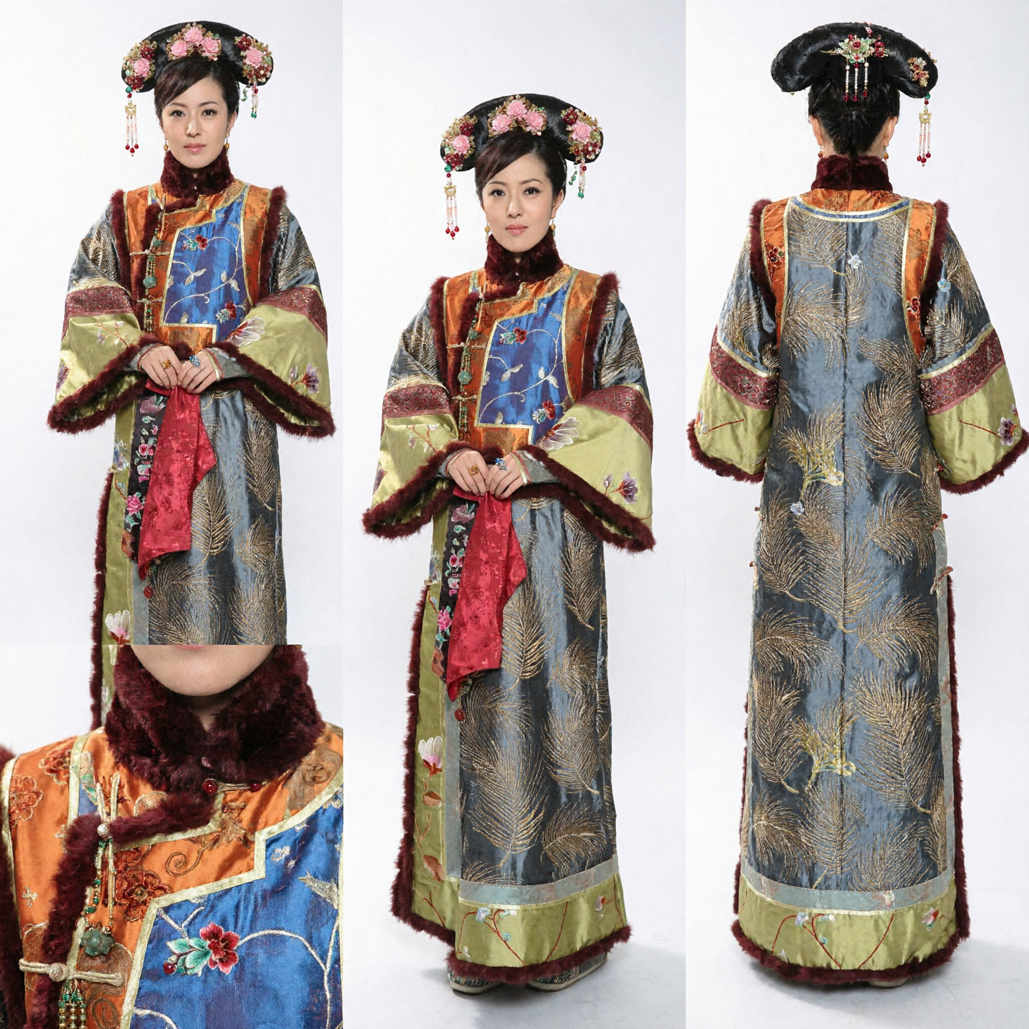 Traditioneel Chinees Qing-dynastie Prinses Kostuum Oude Manchu Paleisdame Borduursel Gewaad met Hoofddeksel voor Cosplay - Asian Costume