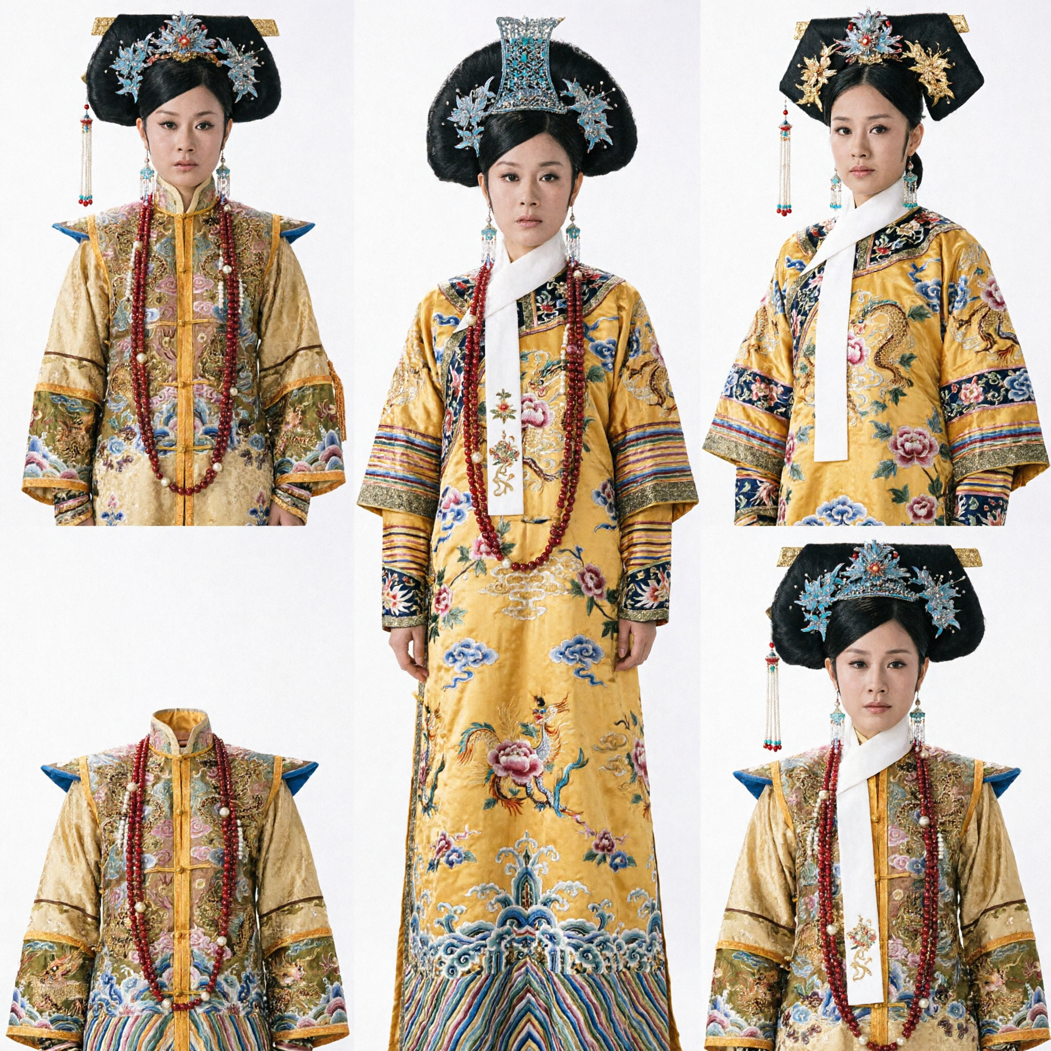 Set completo del costume dell'imperatrice della dinastia Qing cinese tradizionale, veste del drago gialla con copricapo ornato per cosplay femminile - Asian Costume
