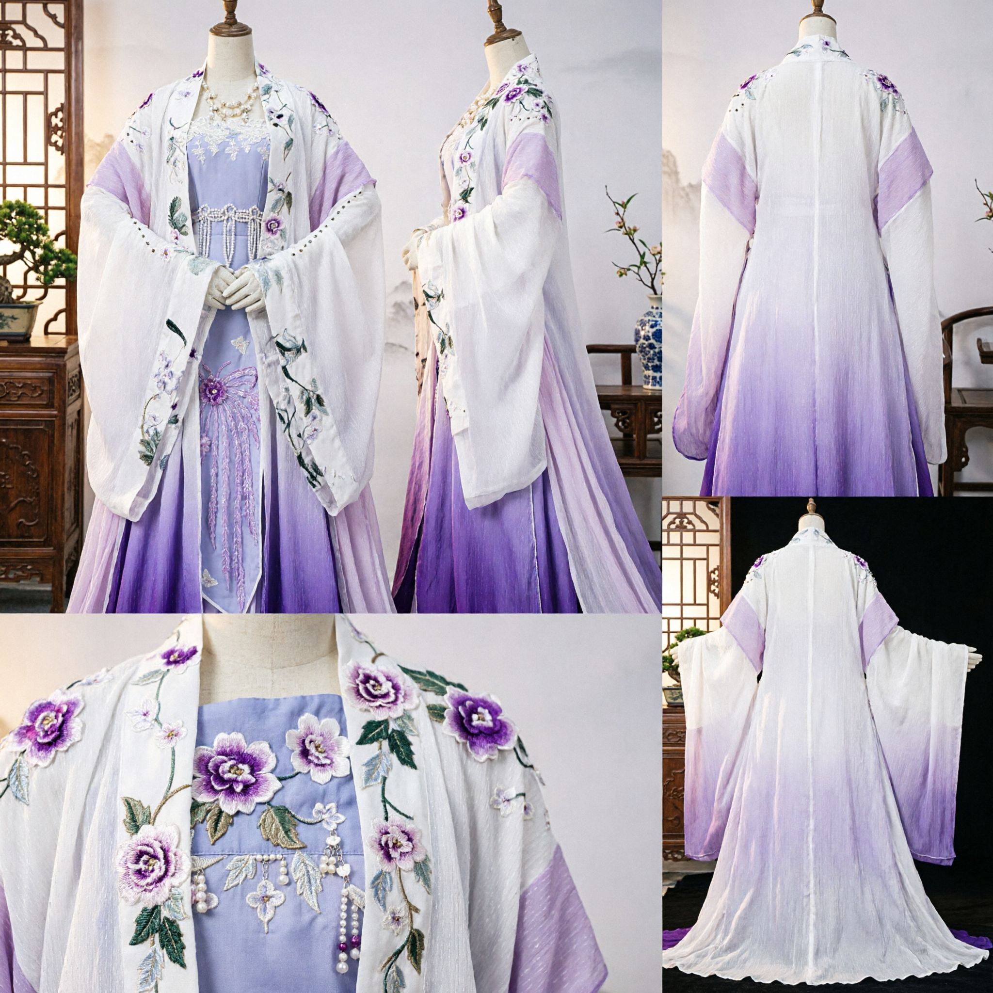 Oud Chinees Hanfu Kostuum Paars Verloop Feeënmantel Jurkt Traditioneel Prinsessenoutfit voor Vrouwen Cosplay - Asian Costume
