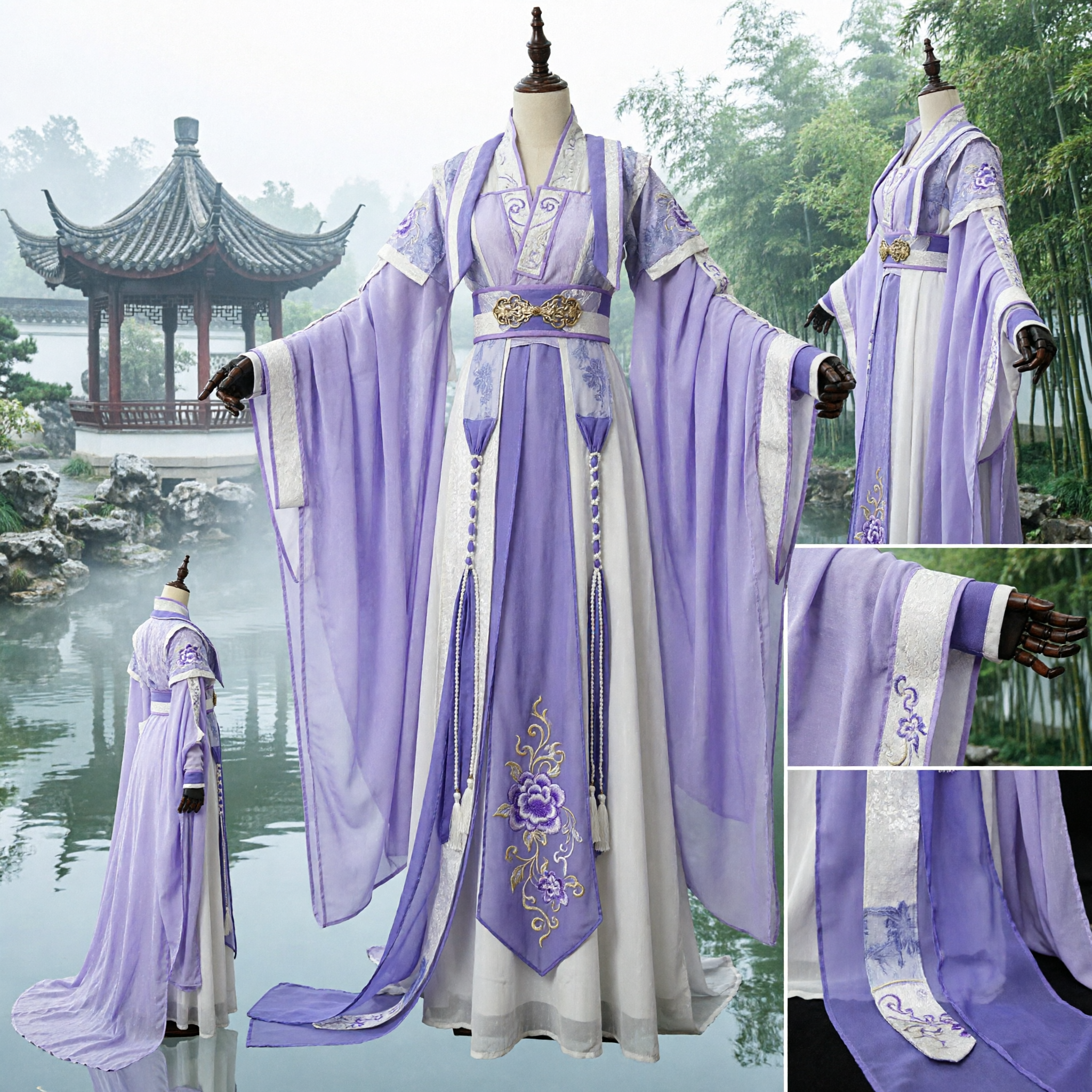 Elegante Robe Xianxia Roxo Traje Antigo Hanfu Chinês Tradicional para Cosplay e Performance no Palco - Asian Costume