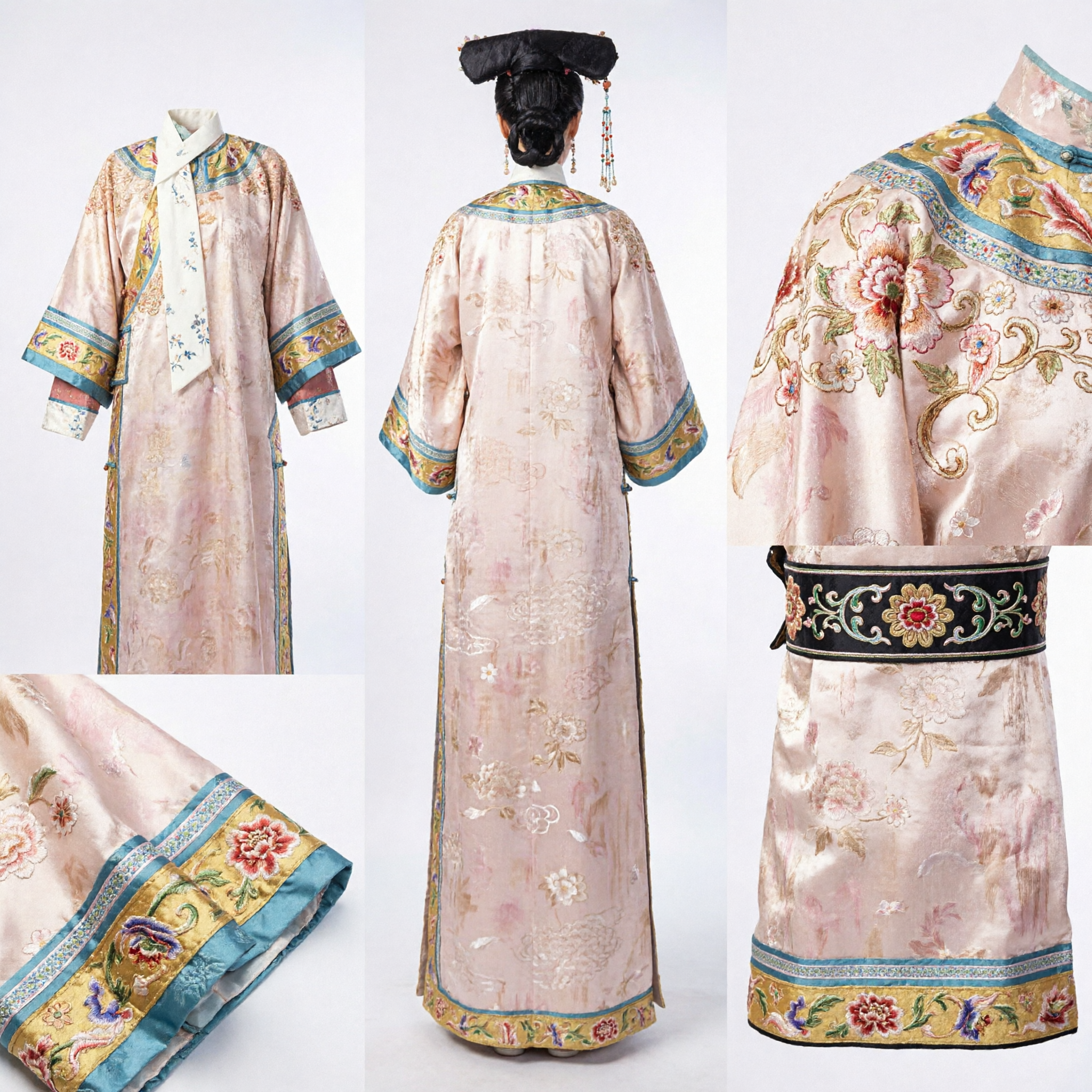 Ensemble complet de costume de princesse mandchoue de la dynastie Qing chinoise - Robe brodée avec coiffe pour drame féminin - Asian Costume