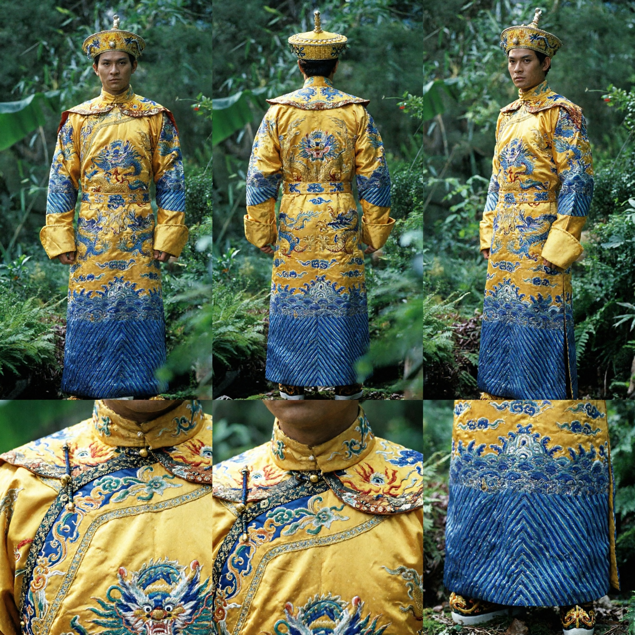 Costume dell'imperatore della dinastia Qing per uomini, veste del drago gialla, abbigliamento imperiale tradizionale cinese per spettacoli teatrali e cosplay - Asian Costume
