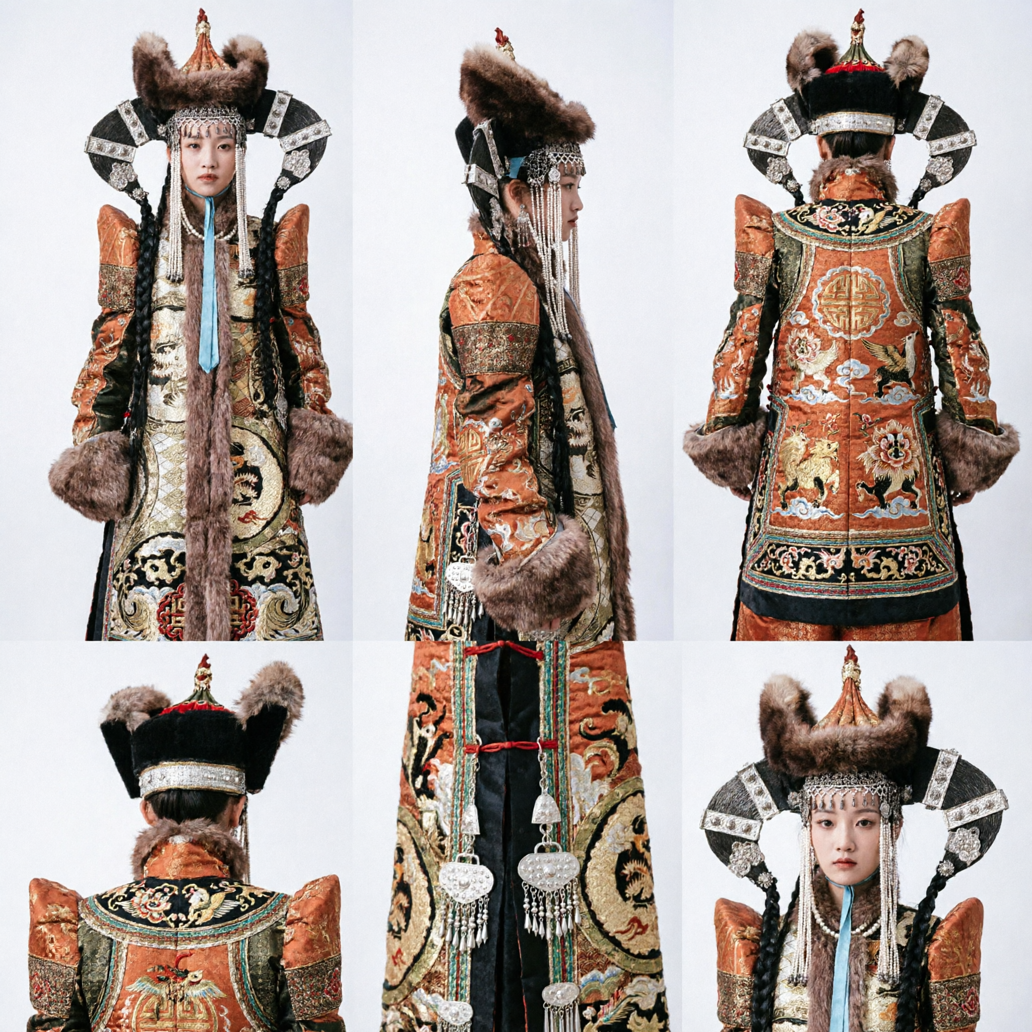Uitgebreid Oud Mongools Koningin Kostuum met Bont Hoofdtooi voor Vrouwen Historisch Drama Cosplay en Podiumoptreden - Asian Costume