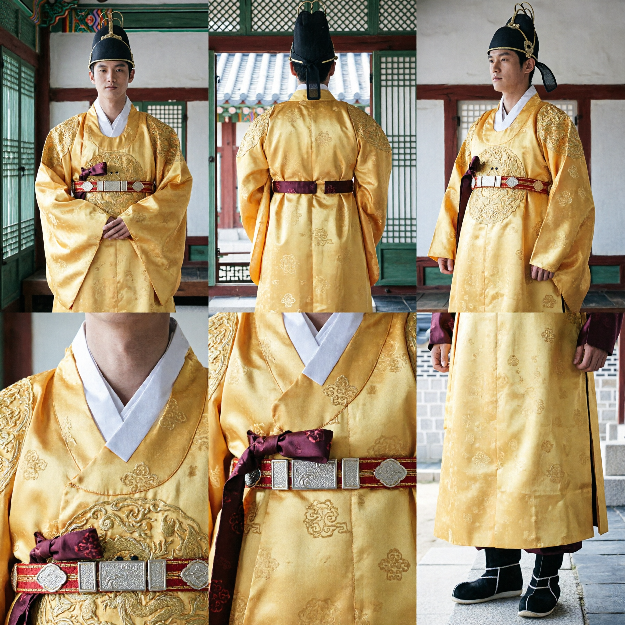 Traditioneller koreanischer König-Hanbok-Kostüm Gelbes Drachengewand für Herren Historisches Cosplay Hochzeitszeremonie - Asian Costume