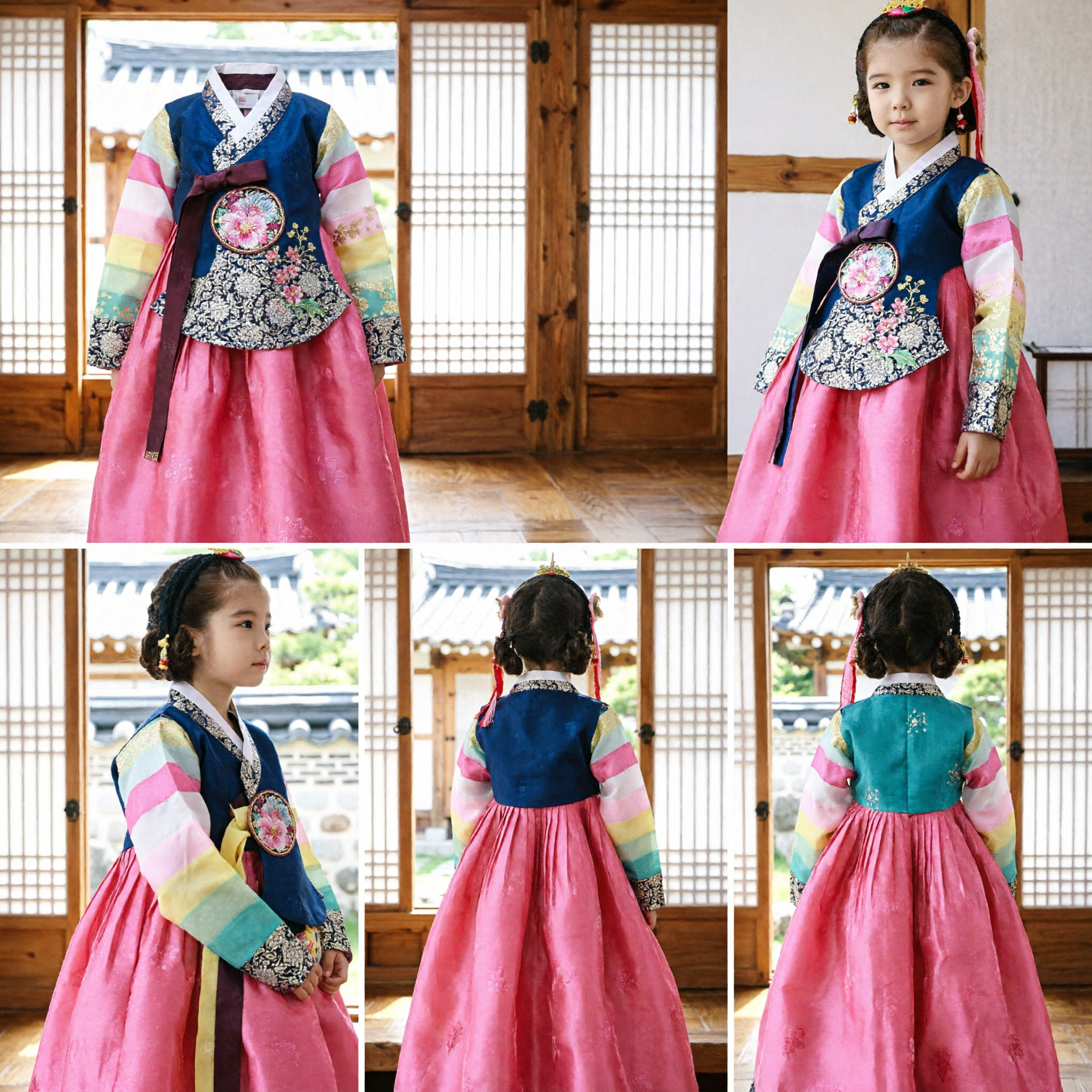 Traditionele Koreaanse Hanbok voor Meisjes Regenboogmouwen Top Roze Rok Kinderen Doljanchi Verjaardagsfeest Kostuum - Asian Costume