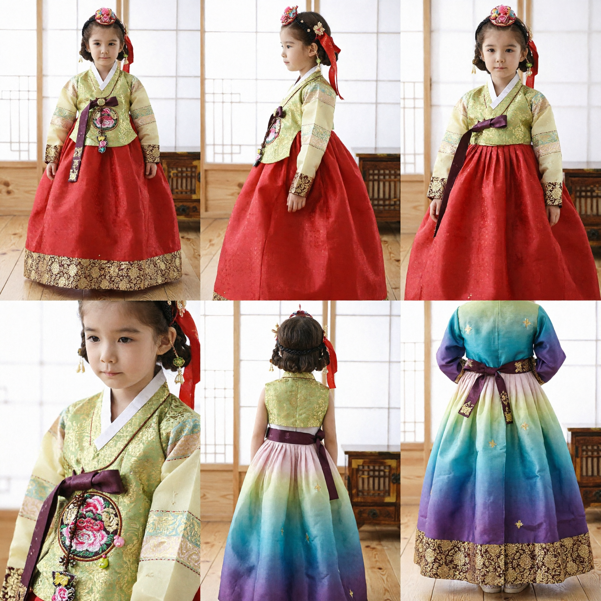 Abito Hanbok tradizionale coreano per bambine set Chima rosso e Jeogori giallo per matrimoni e feste - Asian Costume