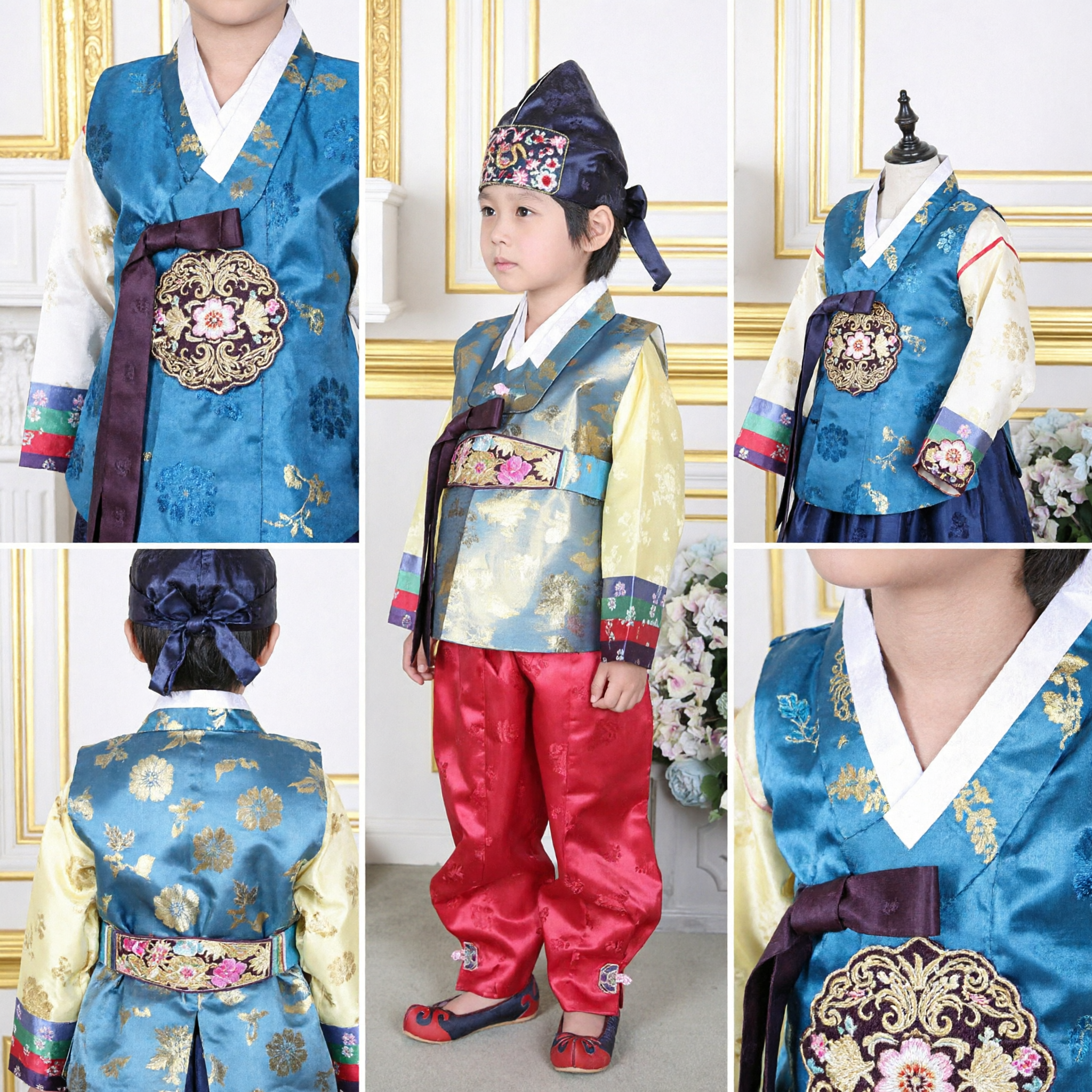 Hanbok traditionnel coréen pour garçons - Ensemble Jeogori coloré et Baji rouge pour anniversaire Dol et mariage - Asian Costume