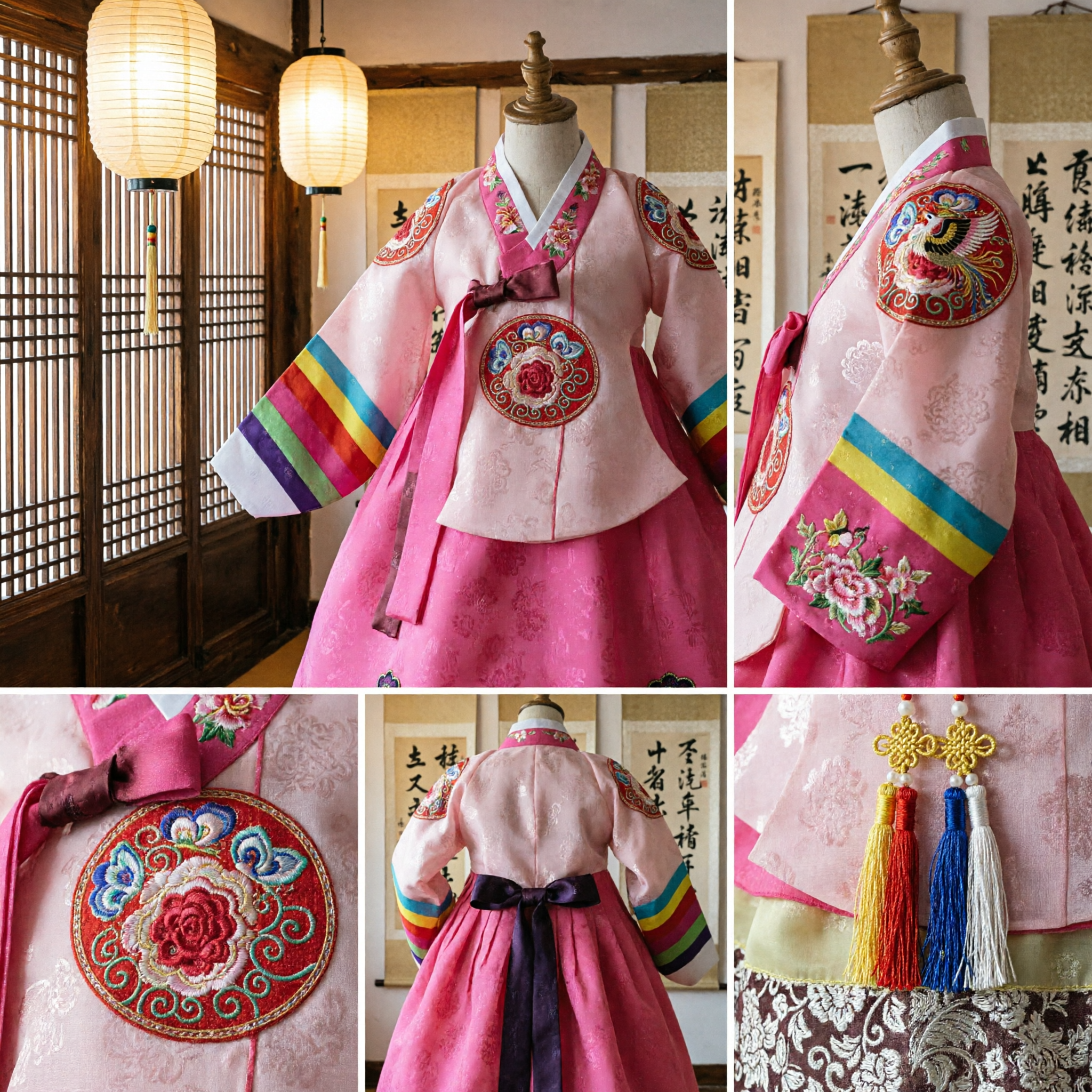 伝統的韓国 ピンクハンボク 女の子用 刺繍チョゴリとチマセット 結婚式・誕生日・祭り用 - Asian Costume