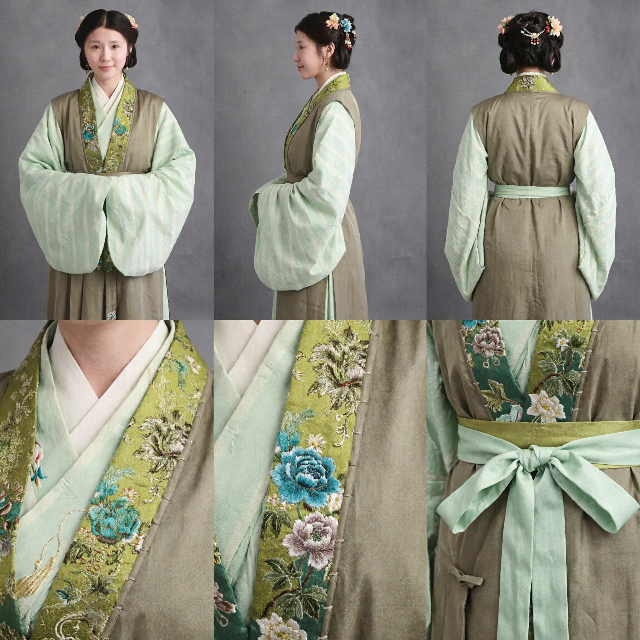 Traditionelles chinesisches Hanfu-Kostüm Damen Antiker Ming-Dynastie-Stil Grünes besticktes Westen-Set für Cosplay und Feste - Asian Costume