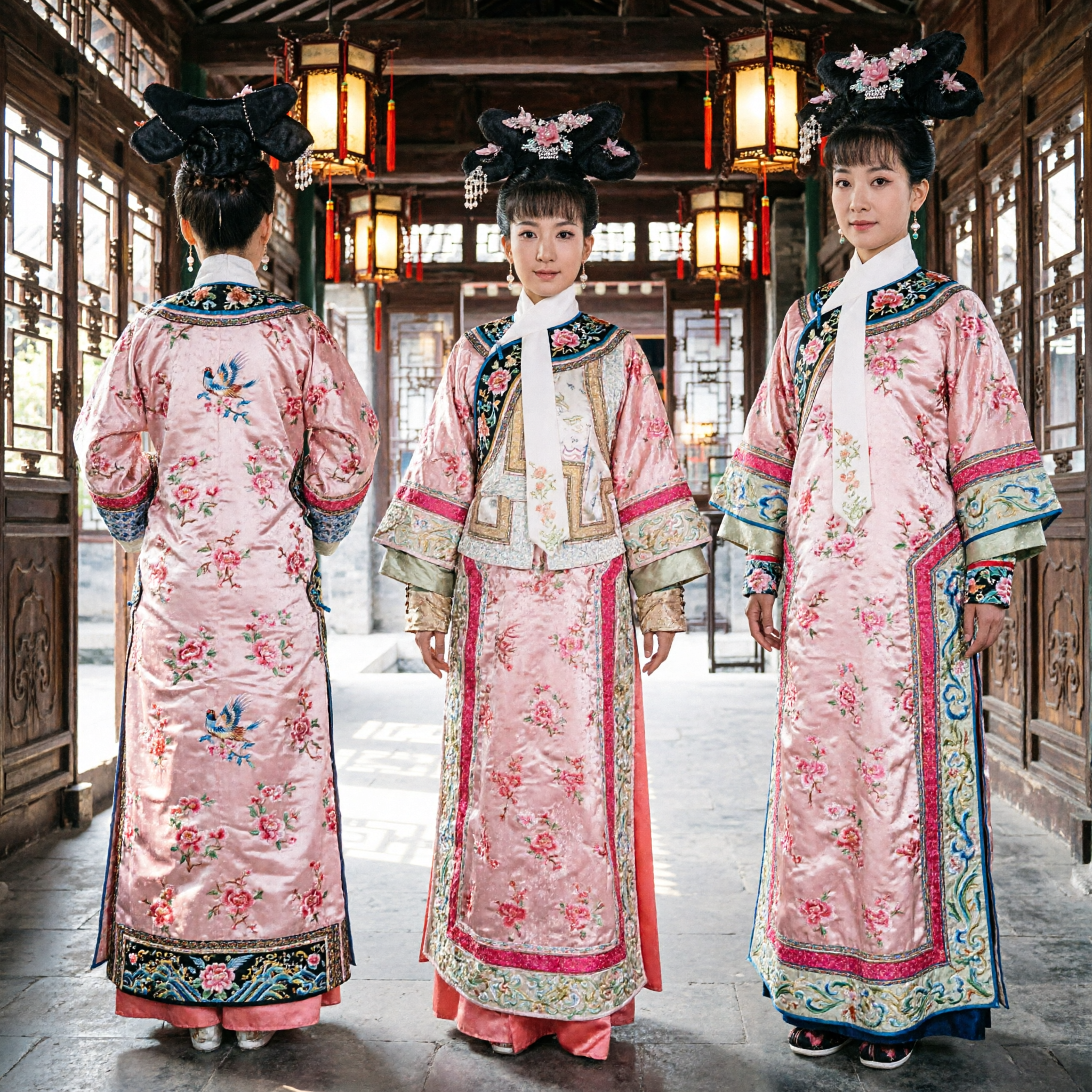 Traje de Princesa da Dinastia Qing Chinesa Tradicional Manto Rosa Floral Bordado Vestido Antigo de Dama do Palácio para Cosplay - Asian Costume