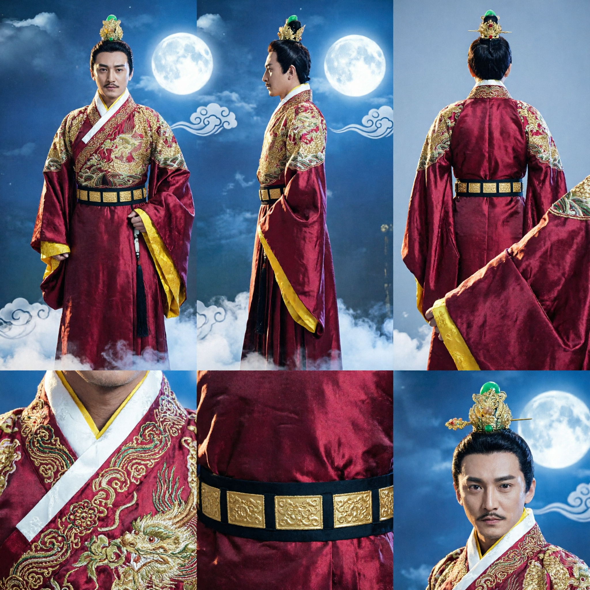 Fantasia de Imperador Chinês Antigo para Homens, Robe Hanfu Vermelho com Bordados Dourados, Vestimenta Tradicional Histórica para Drama - Asian Costume