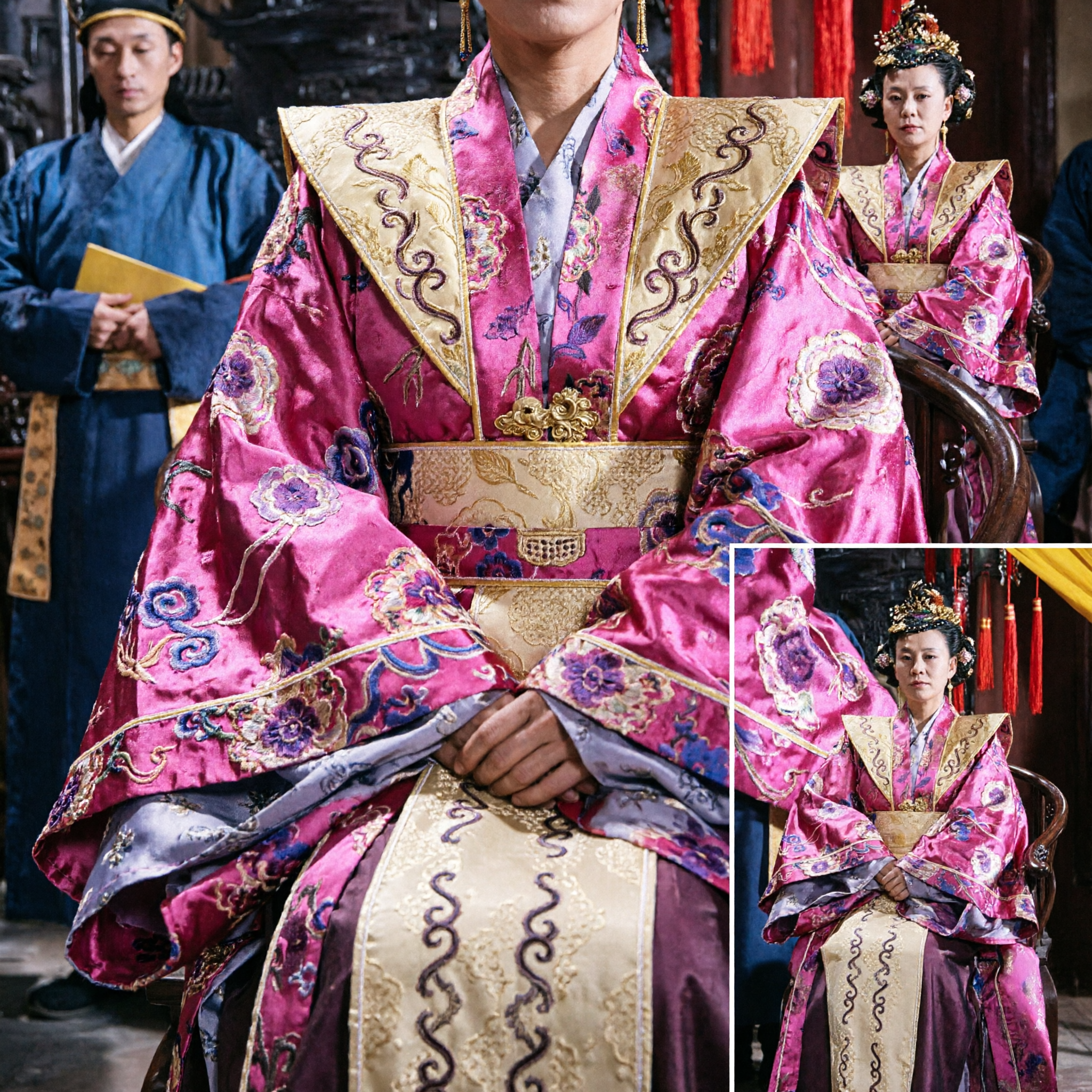 고대 중국 분홍색 황후 한푸 의상 (전통 황실 궁정 드레스, 여성 공연용) - Asian Costume