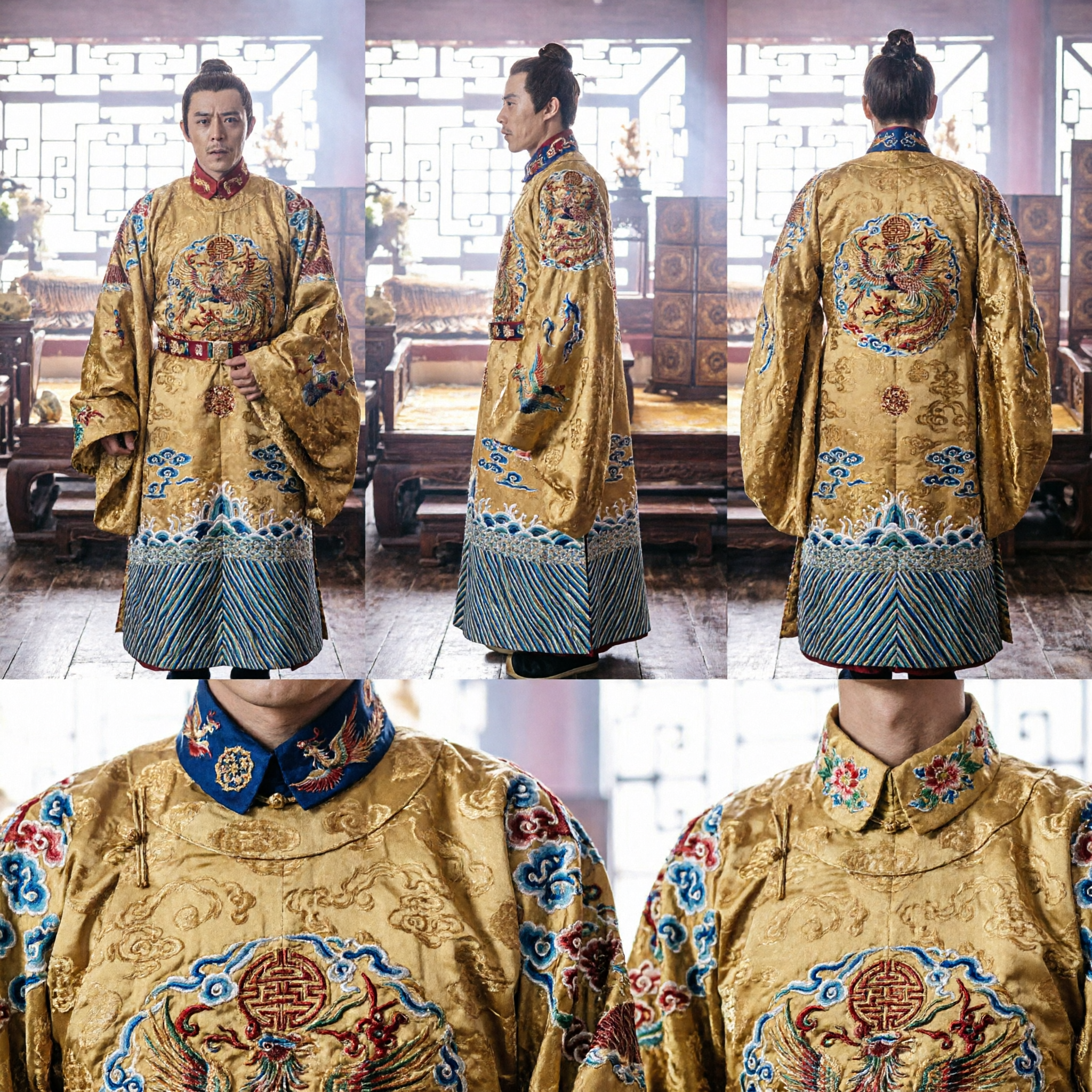 Costume Imperatore Cinese Antico, Veste Drago Dorato Hanfu Tradizionale della Dinastia Ming per Uomini per Cosplay - Asian Costume