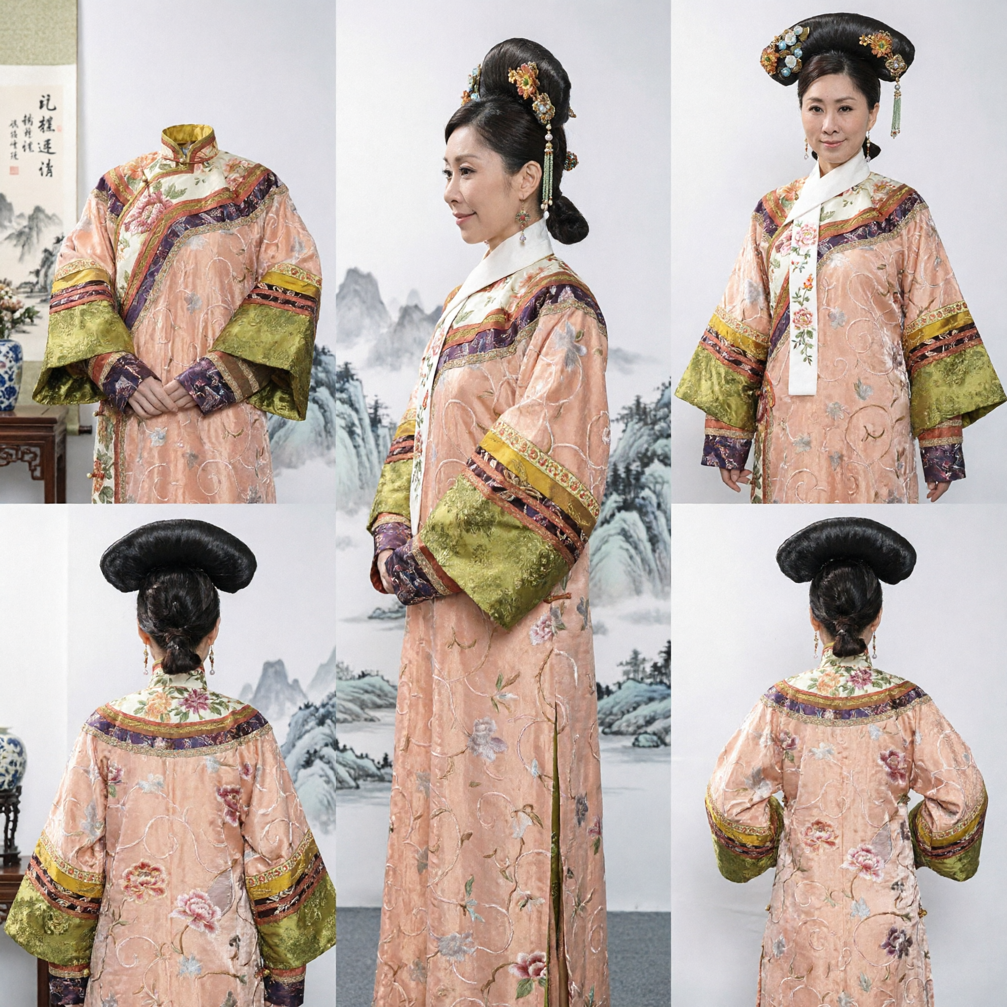 Disfraz de Princesa Manchú de la Dinastía Qing China Tradicional, Conjunto de Túnica Bordada con Flores de Melocotón y Tocado - Asian Costume