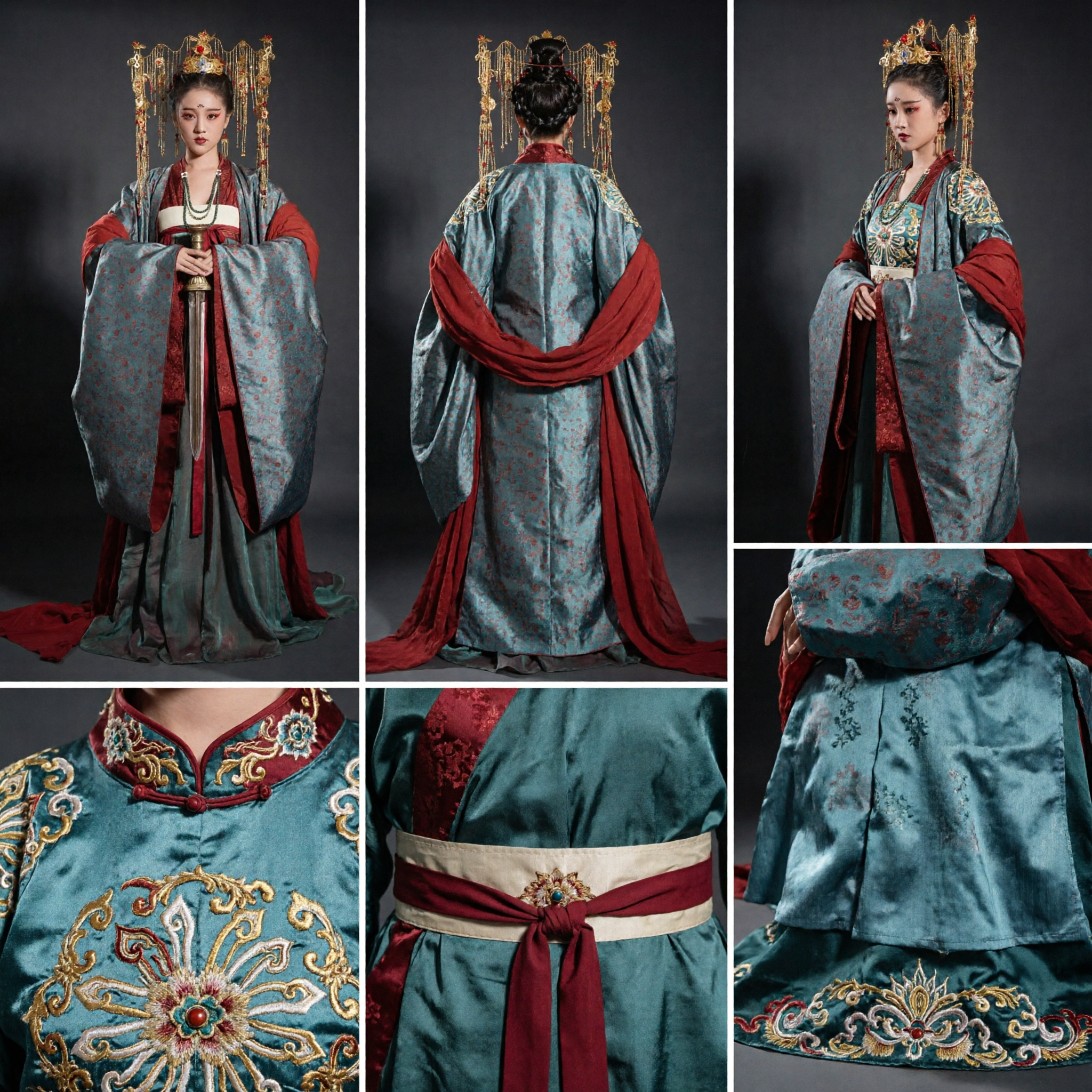 中国伝統 古代宮廷 皇后 漢服 衣装 皇妃ローブと冠セット 女性用 コスプレ・パフォーマンス - Asian Costume