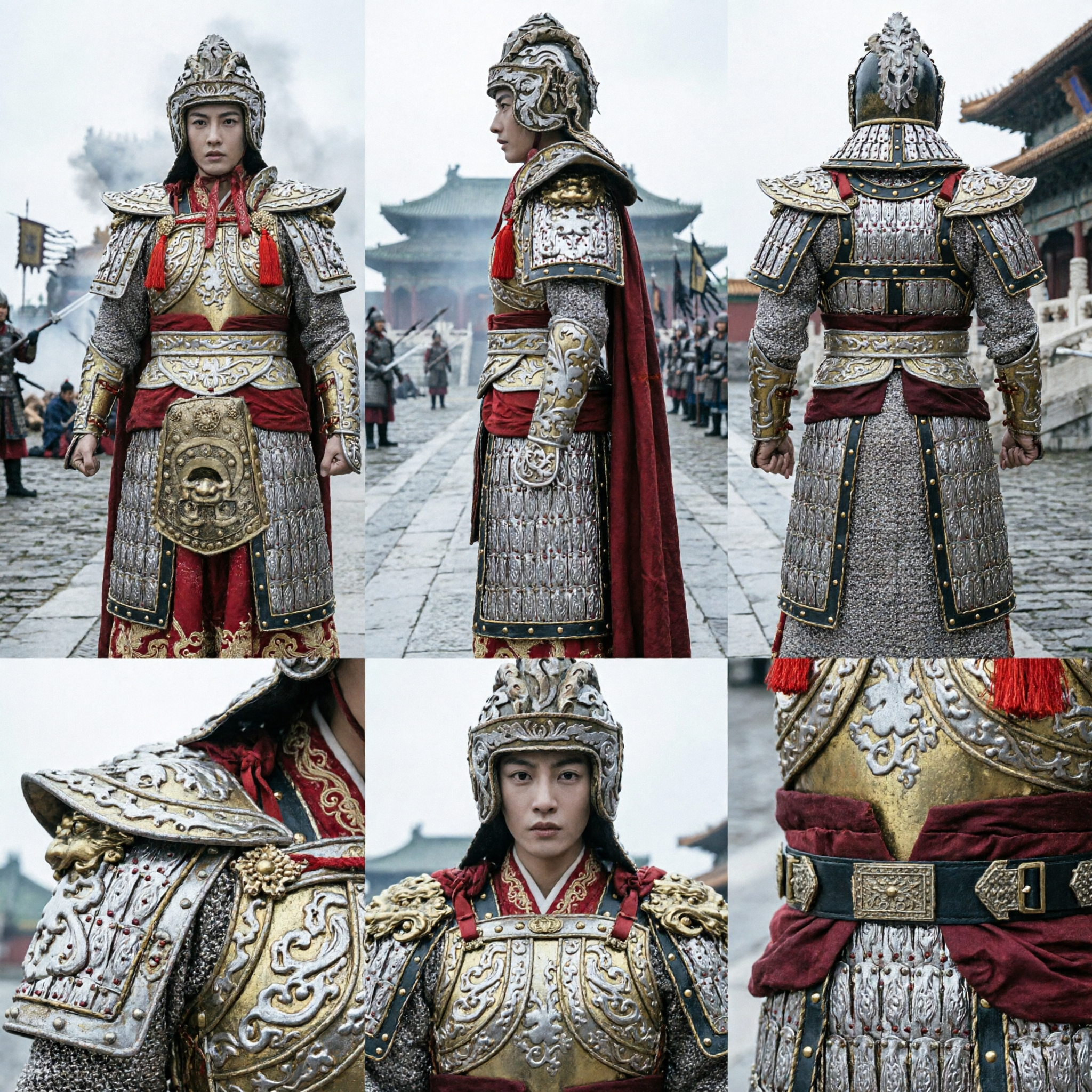 Chinesisches antikes Generalrüstungskostüm für Frauen Silbernes Krieger-Outfit mit Helm für Cosplay - Asian Costume