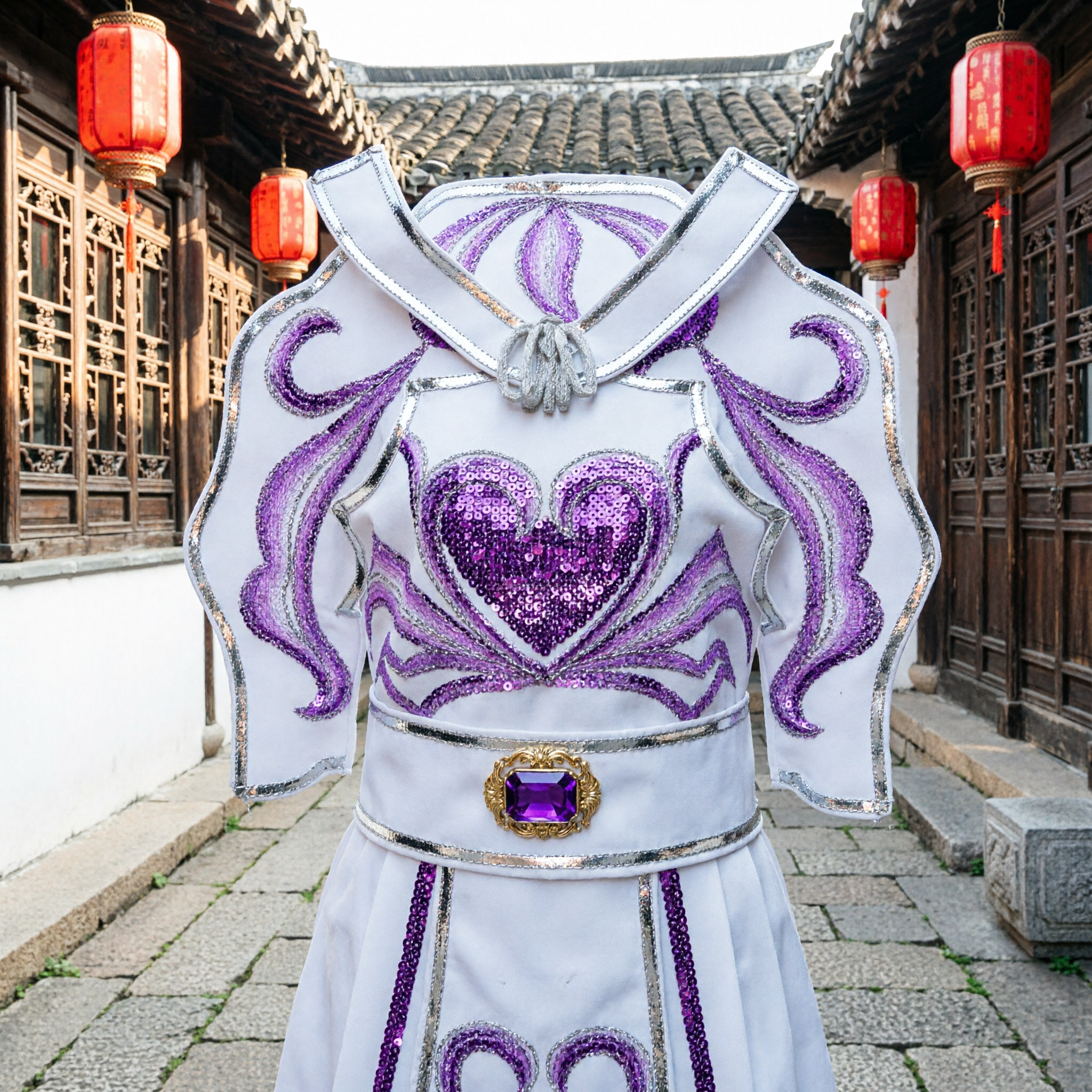 전통 중국 한푸 보라색 은색 자수 운문 칼라 액세서리 여성 고대 의상 - Asian Costume