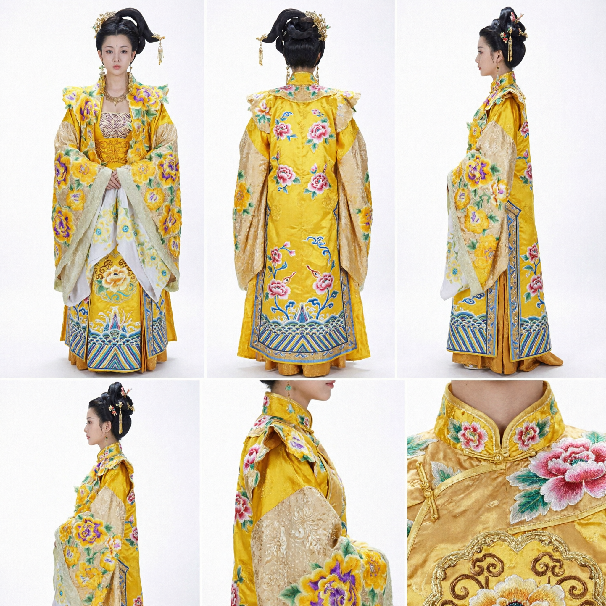 Costume Hanfu d'Impératrice de la Dynastie Tang Traditionnelle Chinoise - Robe Royale Florale Jaune du Palais pour Femmes (Cosplay) - Asian Costume