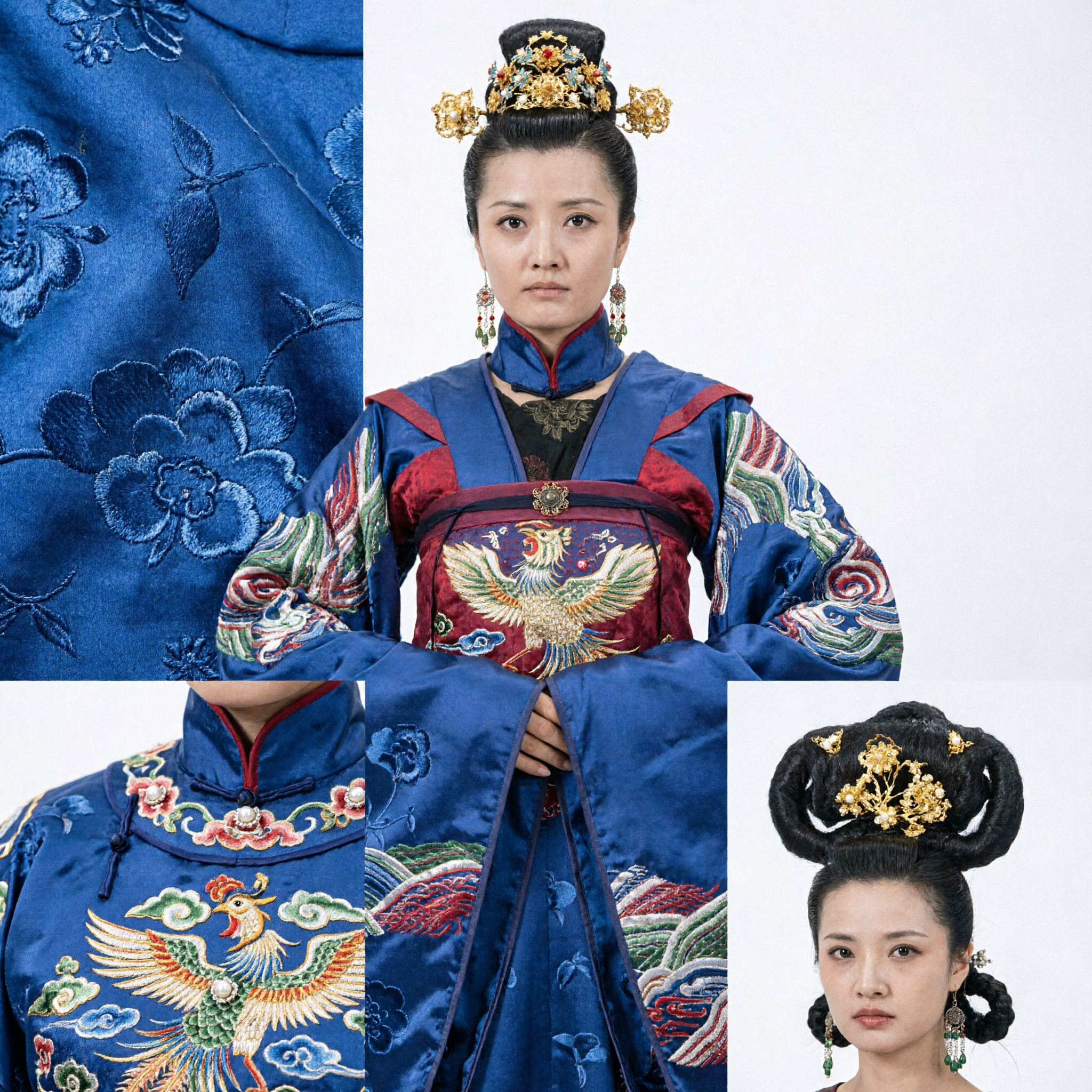伝統中国 唐王朝 皇妃衣装 青刺繍漢服 古代宮廷ドレス 女性用 - Asian Costume