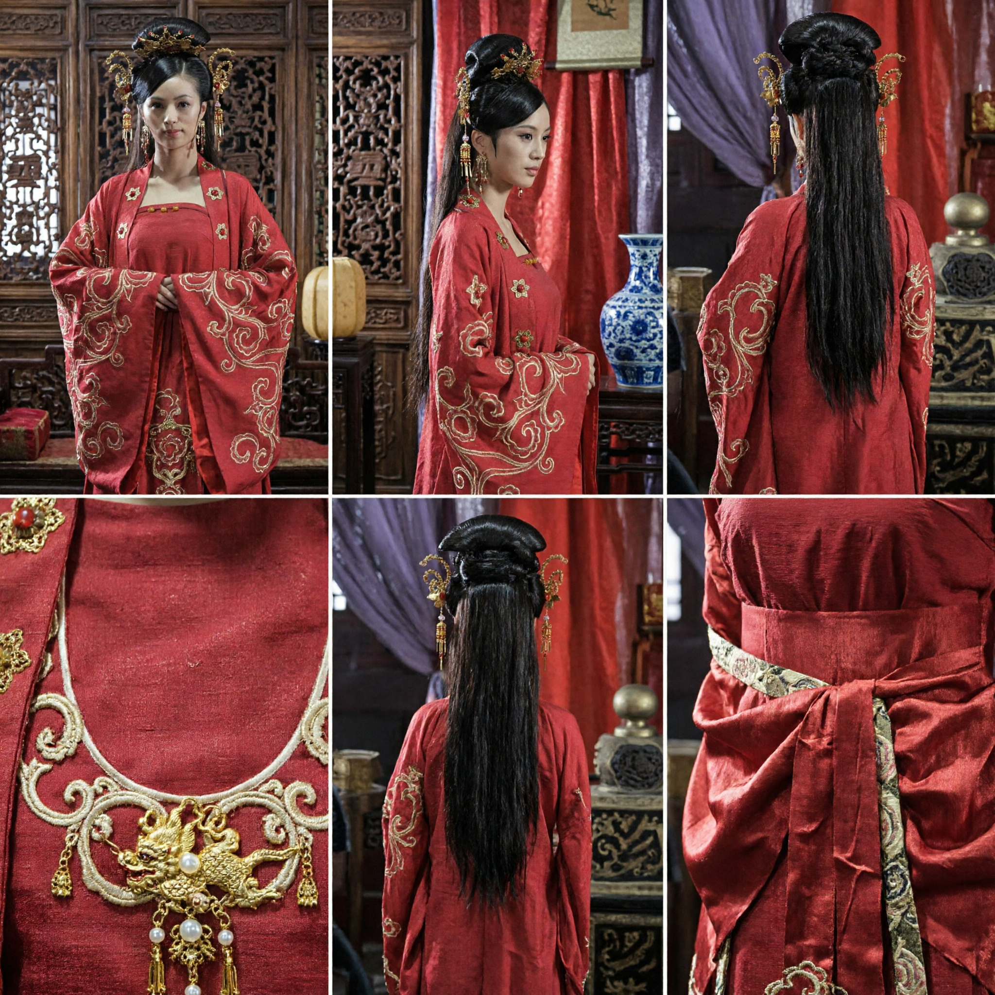 Traje Tradicional Chino de la Dinastía Tang Hanfu Rojo Vestido Antiguo de Dama de Palacio con Bordado Dorado para Mujer Cosplay - Asian Costume