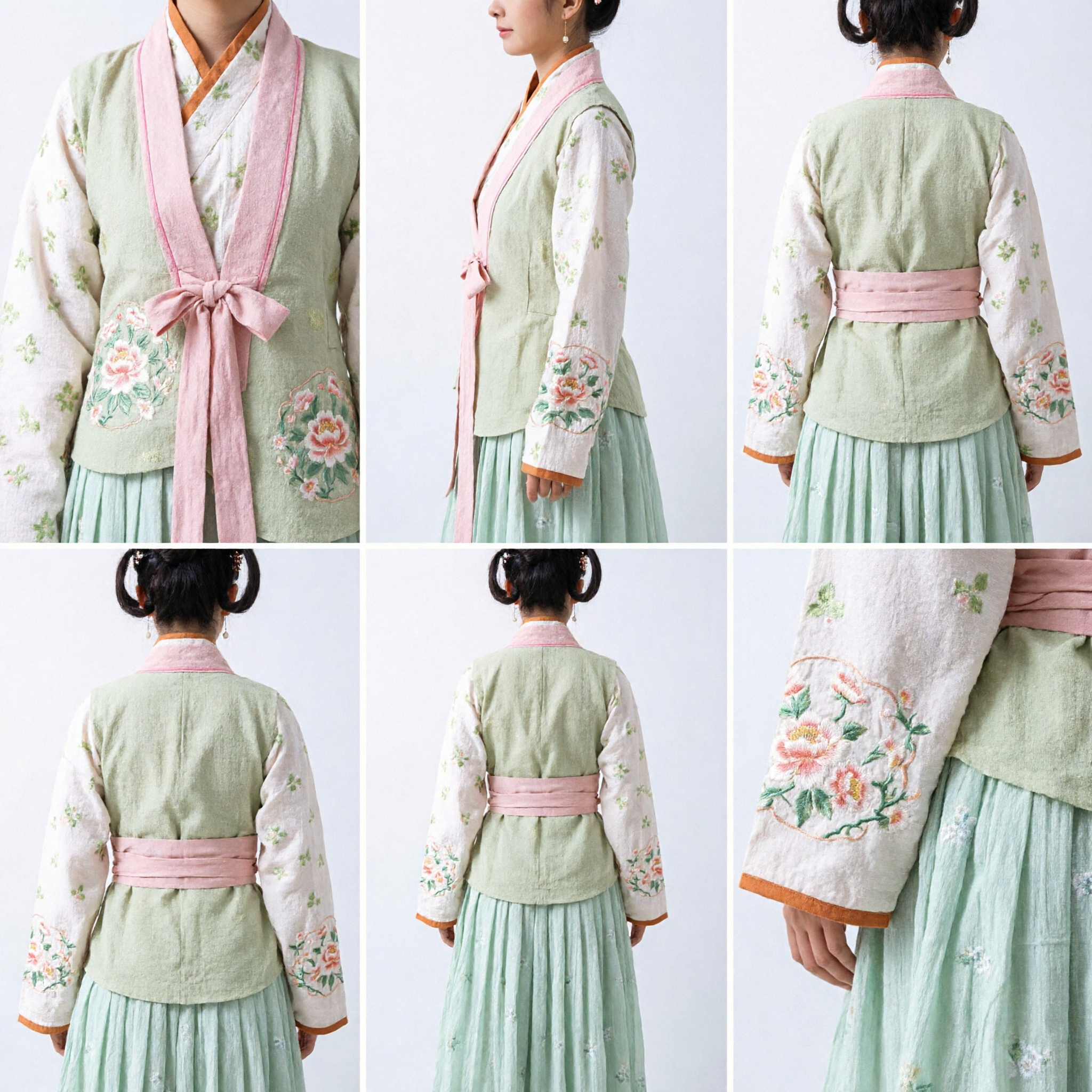 Tradycyjny koreański Hanbok dla kobiet Miętowo-zielona i różowa suknia pałacowa Kostium historyczny na występy - Asian Costume