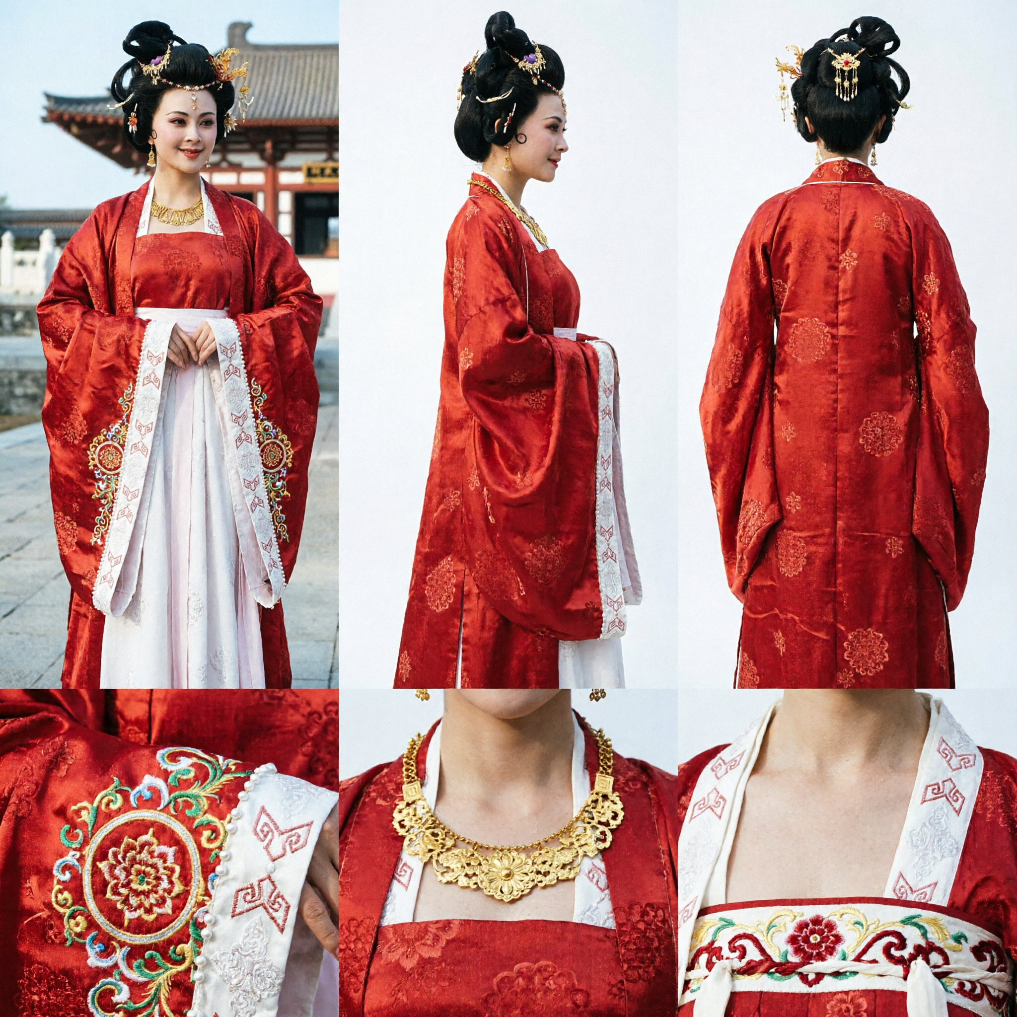 Antikes chinesisches Tang-Dynastie Palastprinzessinnen-Kostüm Roter Schal Weißes Hanfu-Kleid für Frauen Historisches Cosplay - Asian Costume