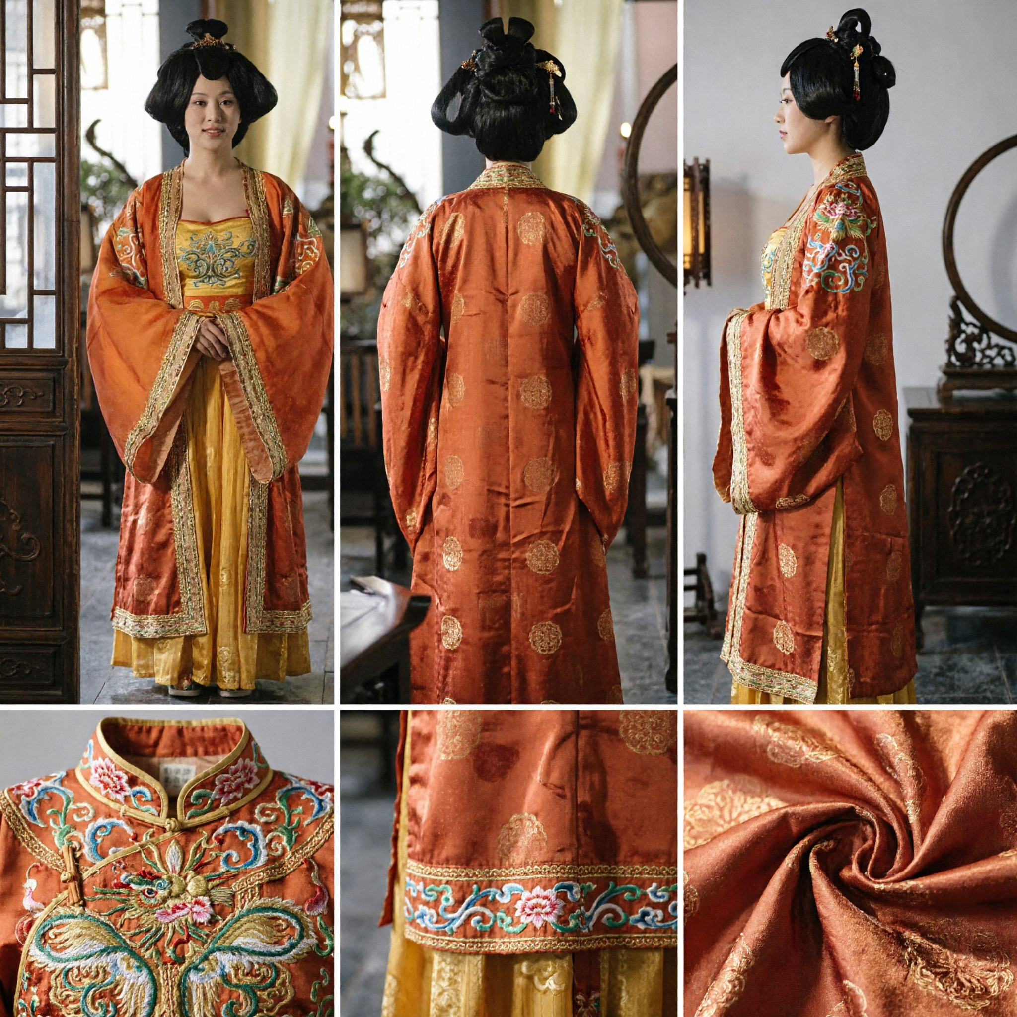Traje Hanfu Tradicional Chinês da Dinastia Tang para Mulheres Robe Laranja Bordado Vestido Antigo do Palácio - Asian Costume