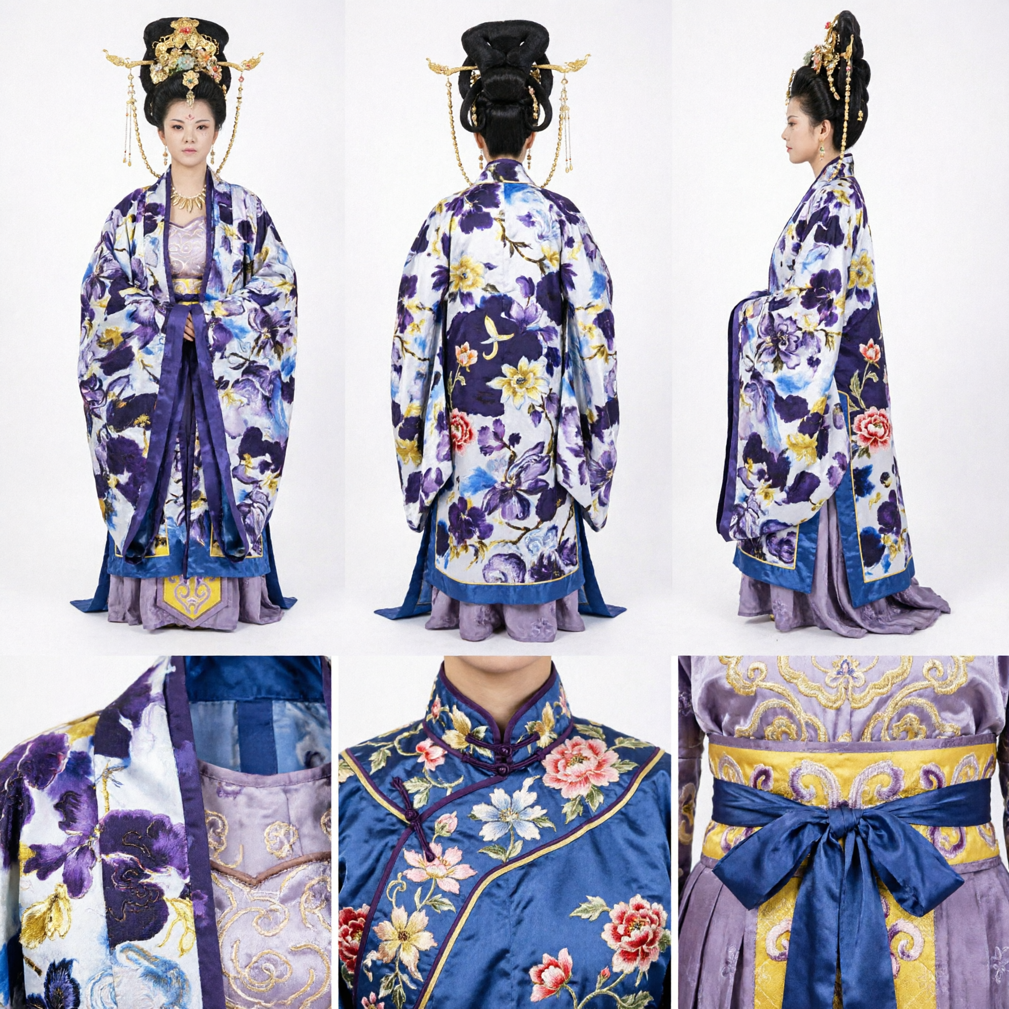 Costume Hanfu Antico Cinese Dinastia Tang da Imperatrice per Donne Set Veste Floreale Viola e Copricapo per Cosplay - Asian Costume