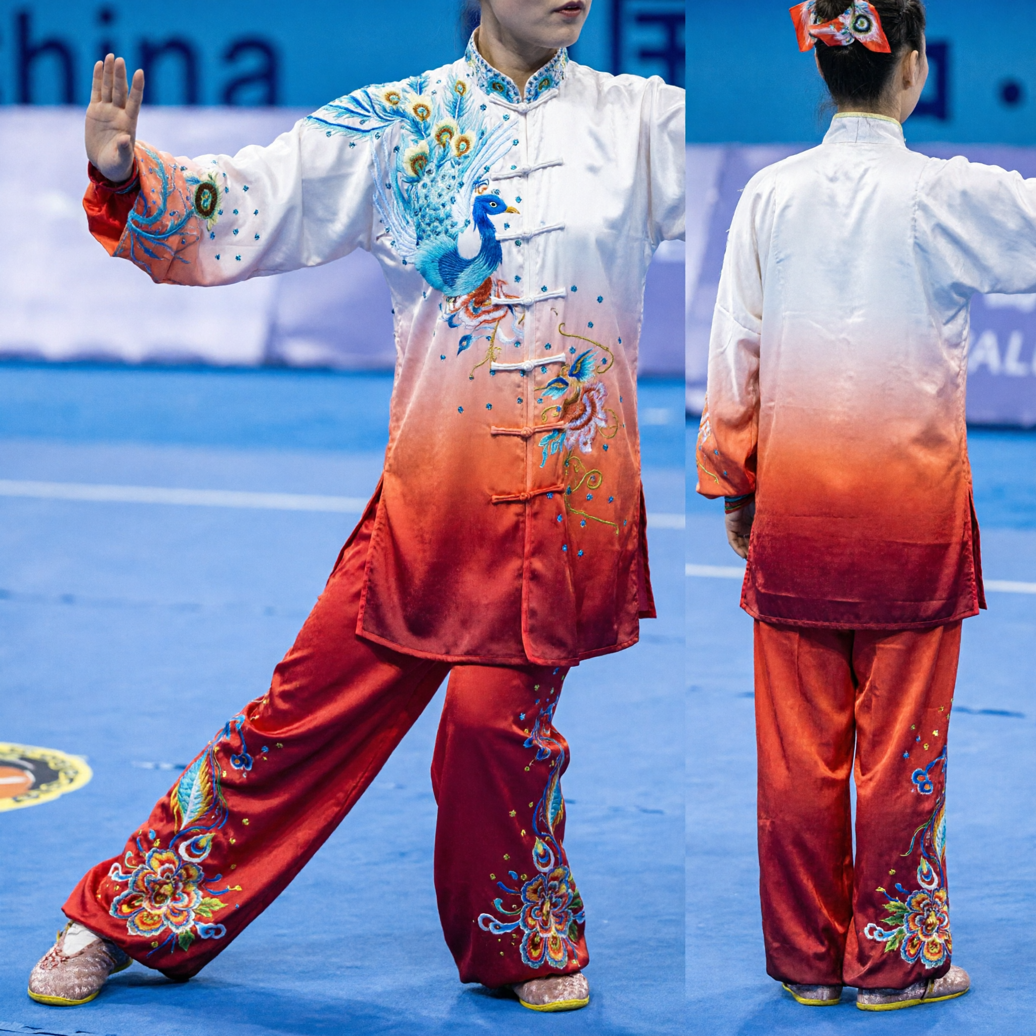 Conjunto de Uniforme Tradicional de Tai Chi para Mulheres Traje Wushu Kung Fu Bordado de Pavão para Competição e Performance - Asian Costume