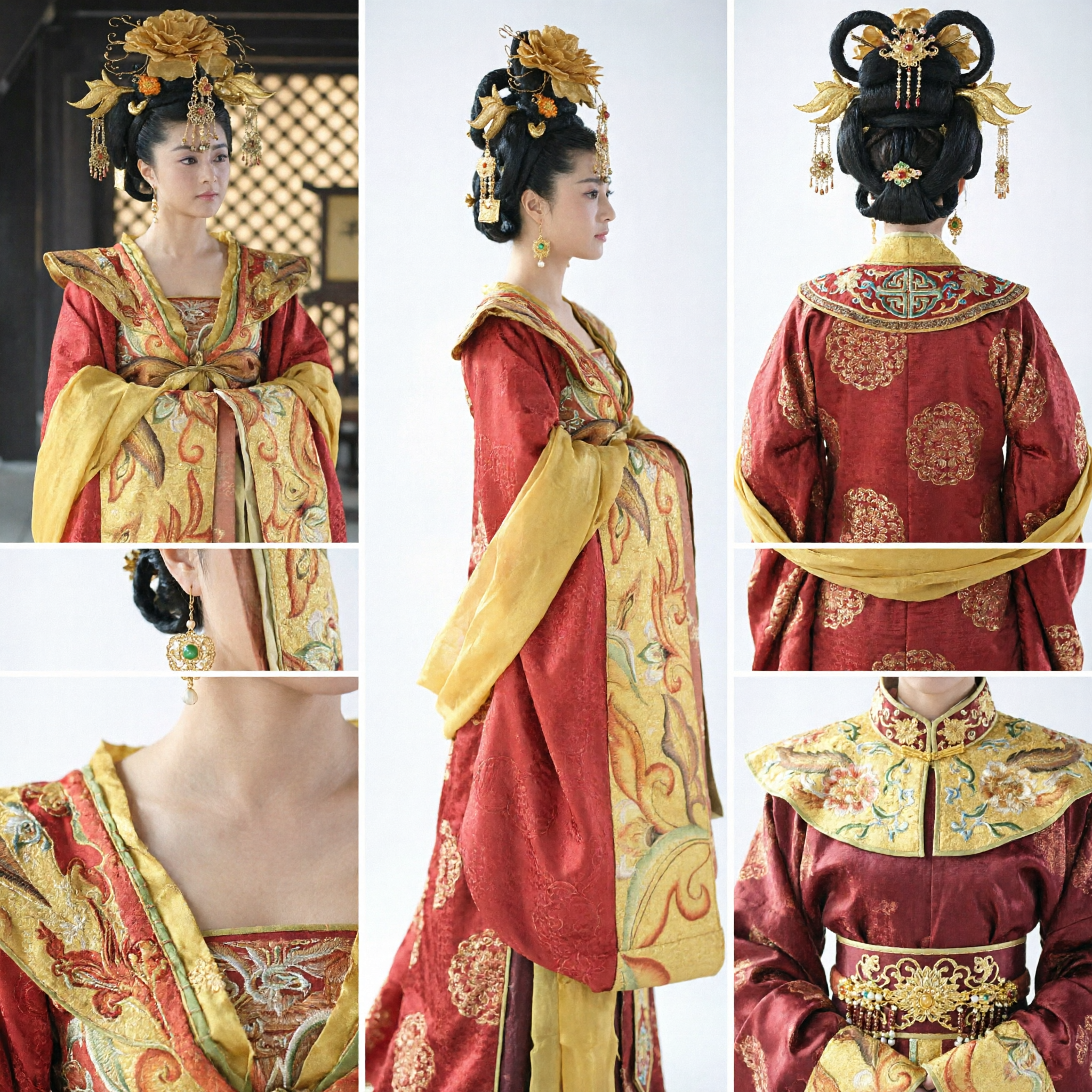 Costume Hanfu Tradizionale Cinese Dinastia Tang da Imperatrice Rosso e Oro Abito Antico da Principessa per Donne - Asian Costume
