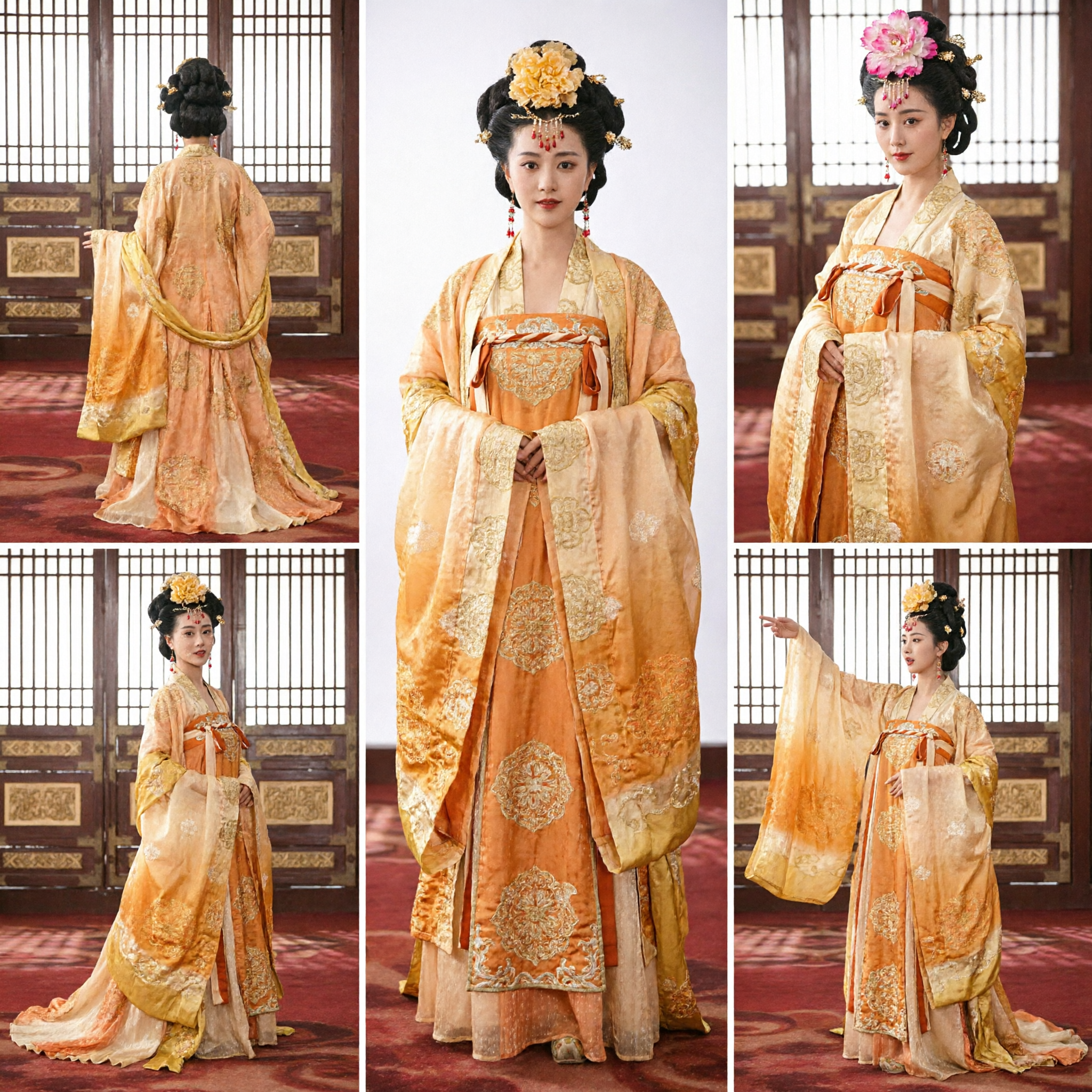 Abito Hanfu Tradizionale Cinese Dinastia Tang da Dama di Palazzo Giallo Costume Antico da Concubina Imperiale per Donne - Asian Costume