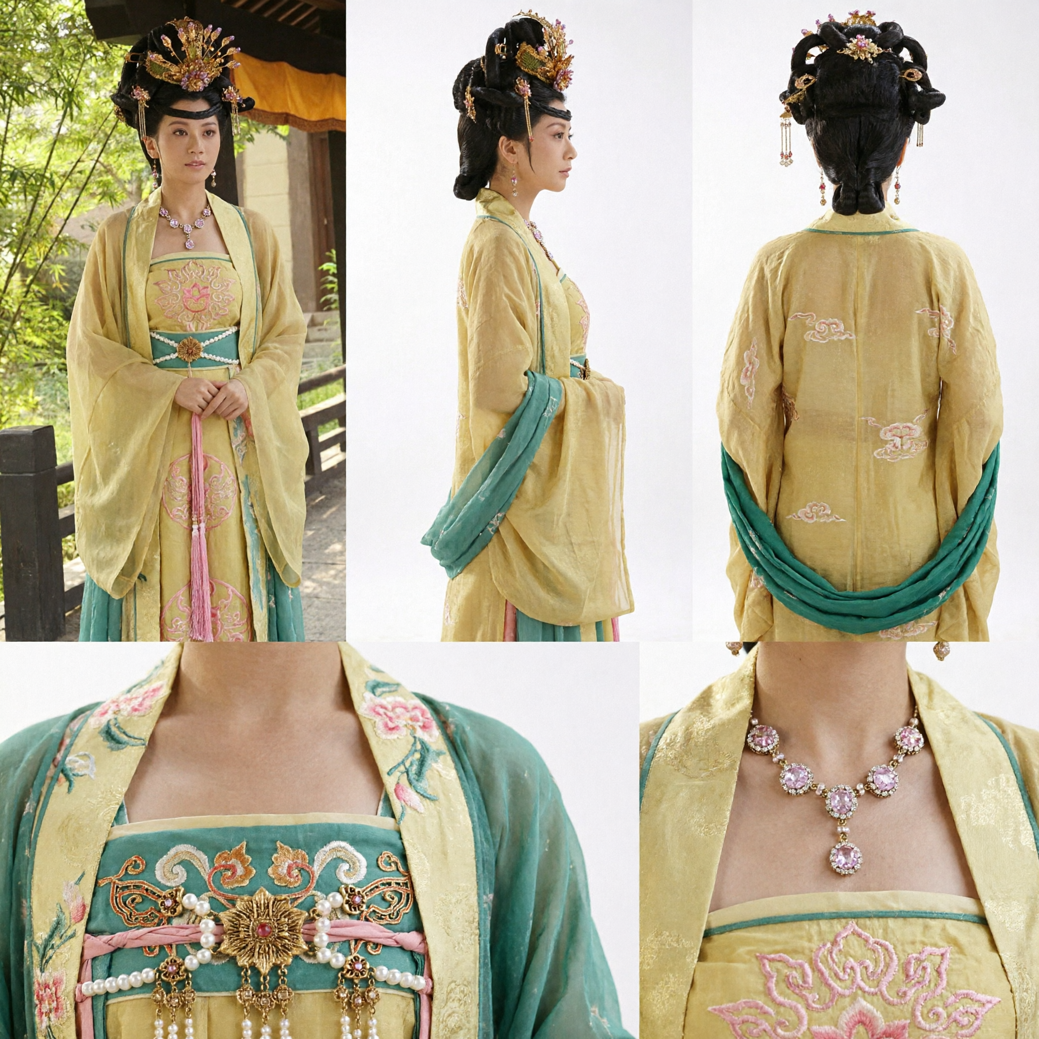Costume de princesse de la dynastie Tang chinoise ancienne - Robe Hanfu jaune avec coiffe pour femmes pour cosplay et spectacle - Asian Costume