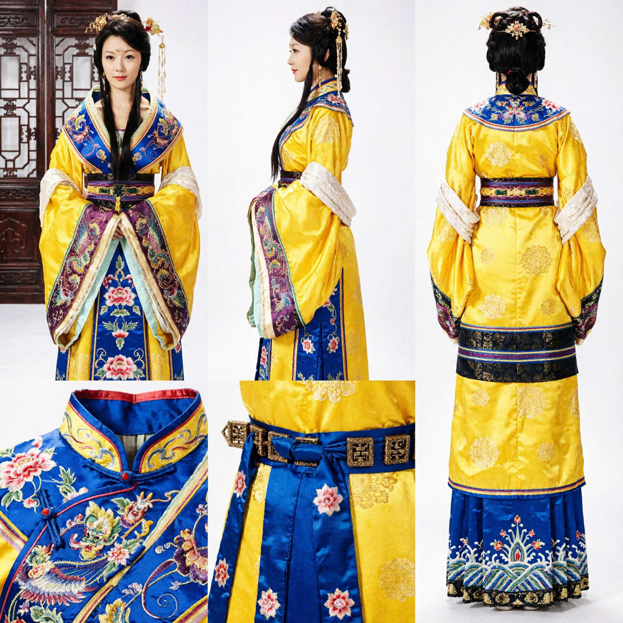 Costume de Princesse Chinoise Ancienne pour Femmes - Robe Hanfu Jaune Brodée pour Cosplay et Spectacle sur Scène - Asian Costume