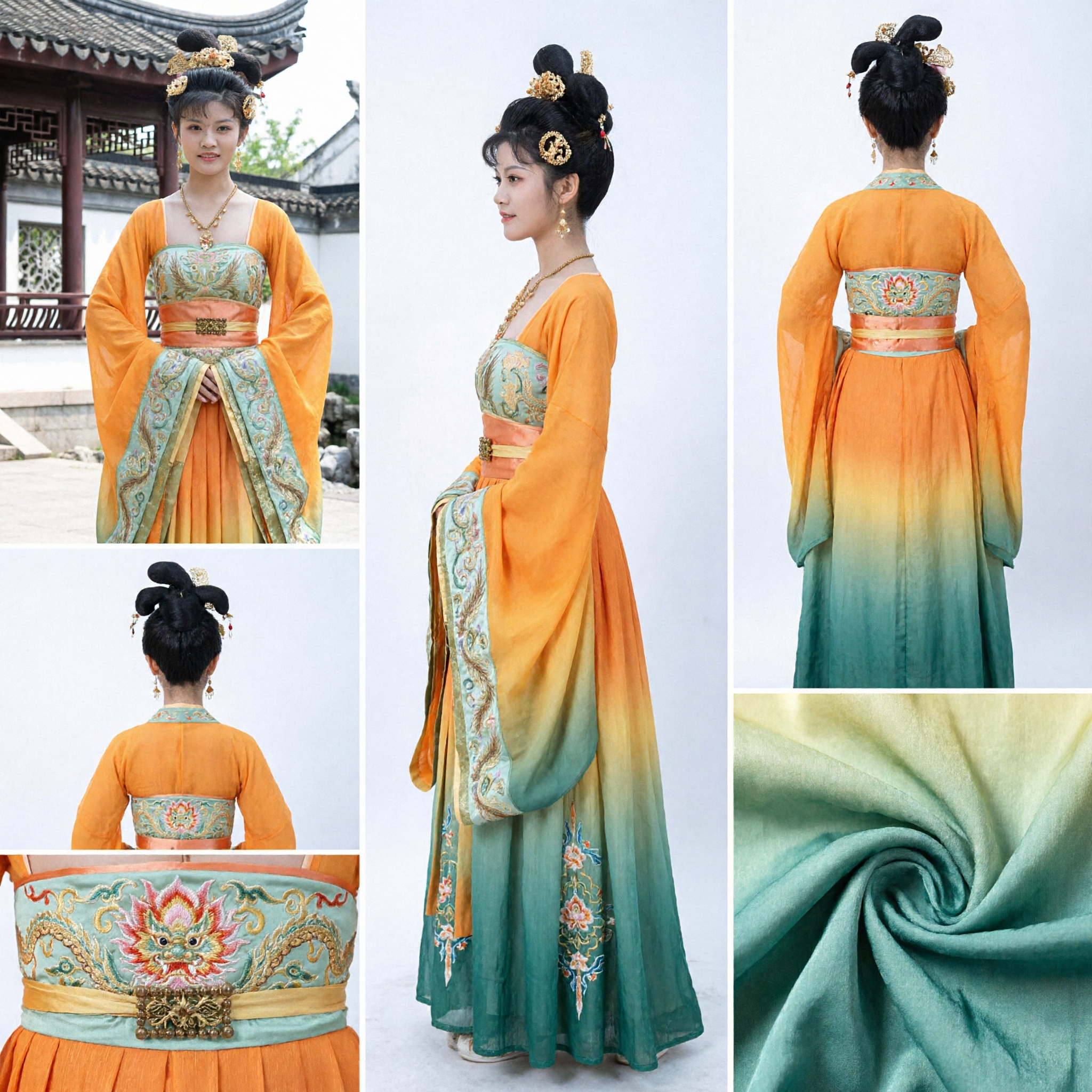 Traje Hanfu da Princesa do Palácio da Dinastia Tang Chinesa Tradicional, Vestido Laranja para Mulheres, Cosplay e Performance - Asian Costume