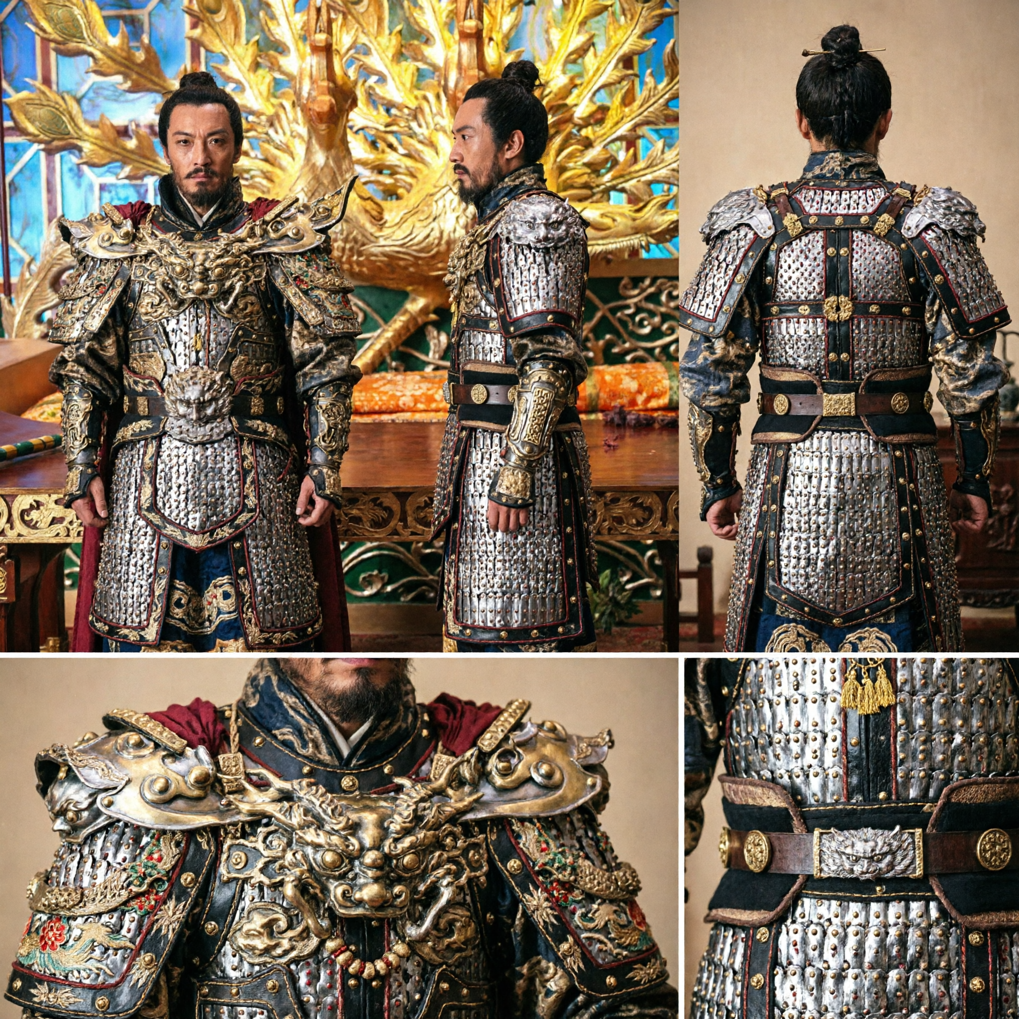 Heren Chinees Oud Generaal Gouden Schubben Pantser Historische Keizer Cosplay Kostuum voor Podiumoptreden en Fotografie - Asian Costume