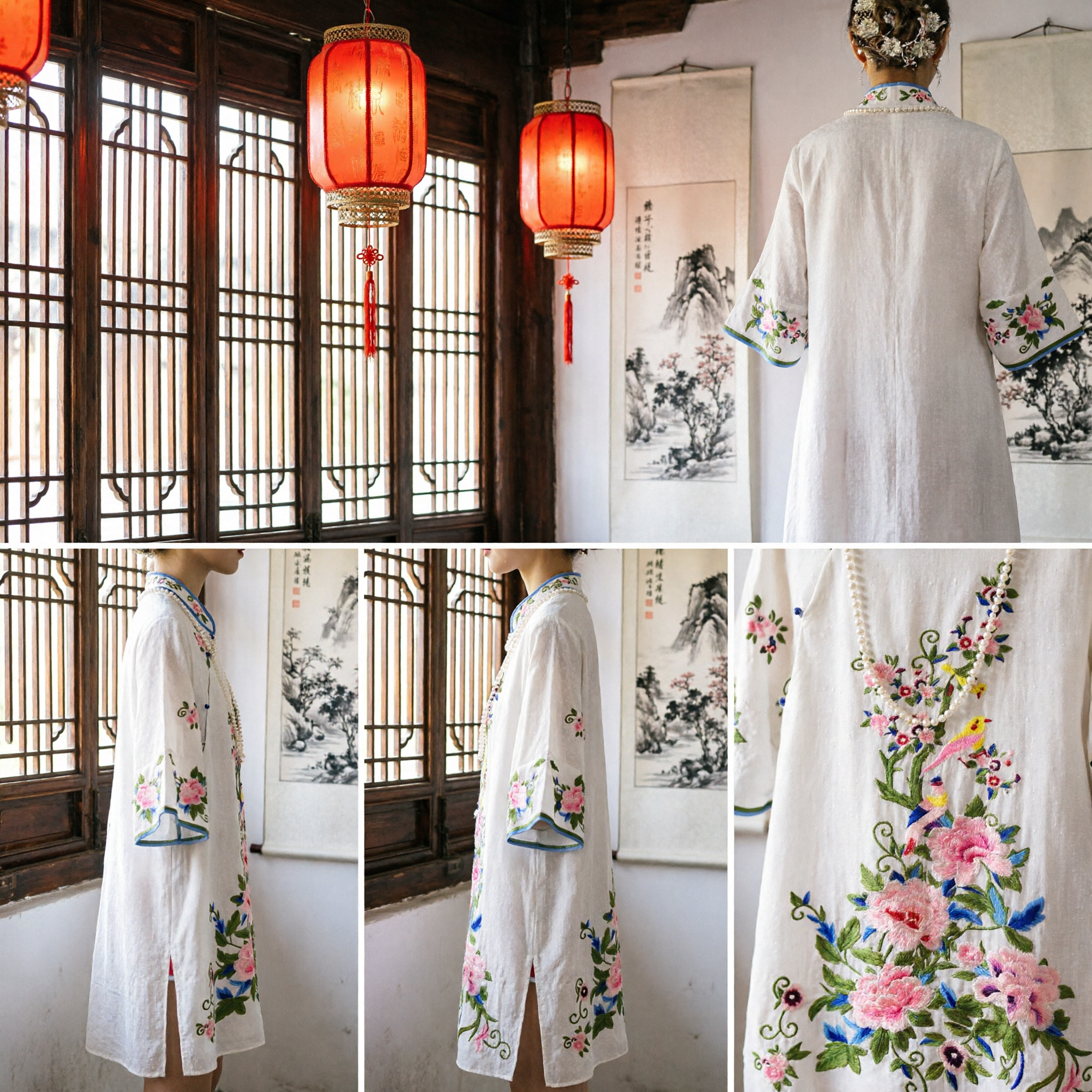 Traditional Chinese Embroidered Tang Suit Top Women's Vintage Floral Bird Print Summer Blouse - Asian Costume