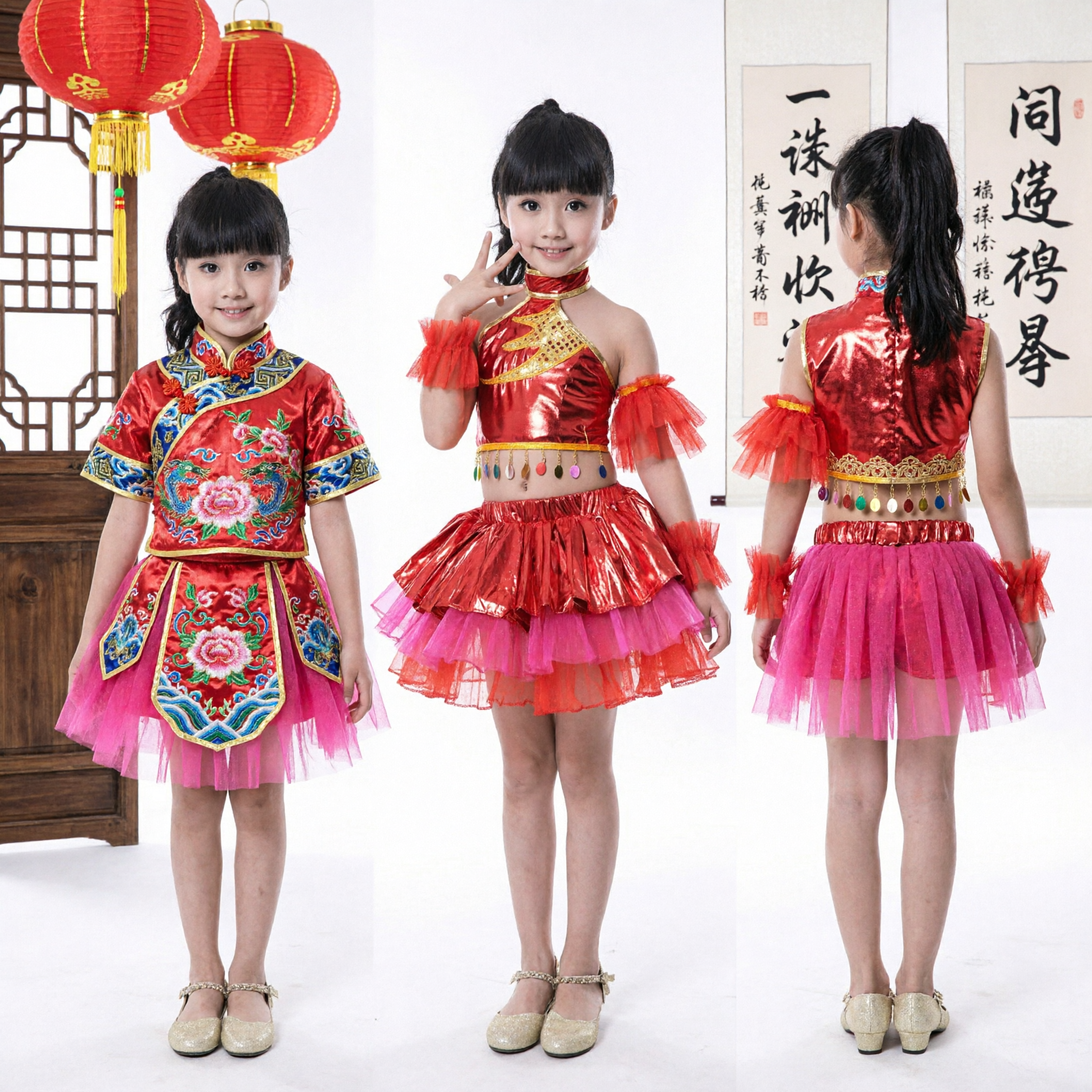 Rode Chinese Volksdans Kostuum voor Kinderen Meisjes Traditioneel Festival Podium Optreden Outfit - Asian Costume