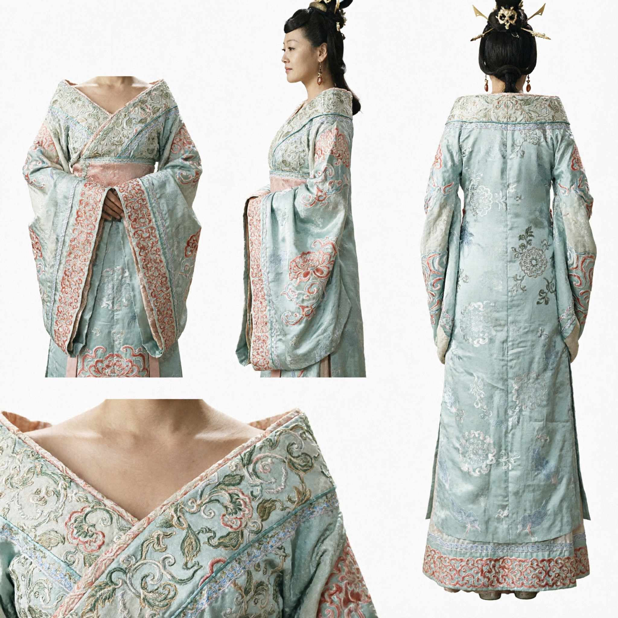 Elegant Ancient Chinese Hanfu Palace Lady Costume Traditional Green Embroidered Robe for Women - Asian Costume