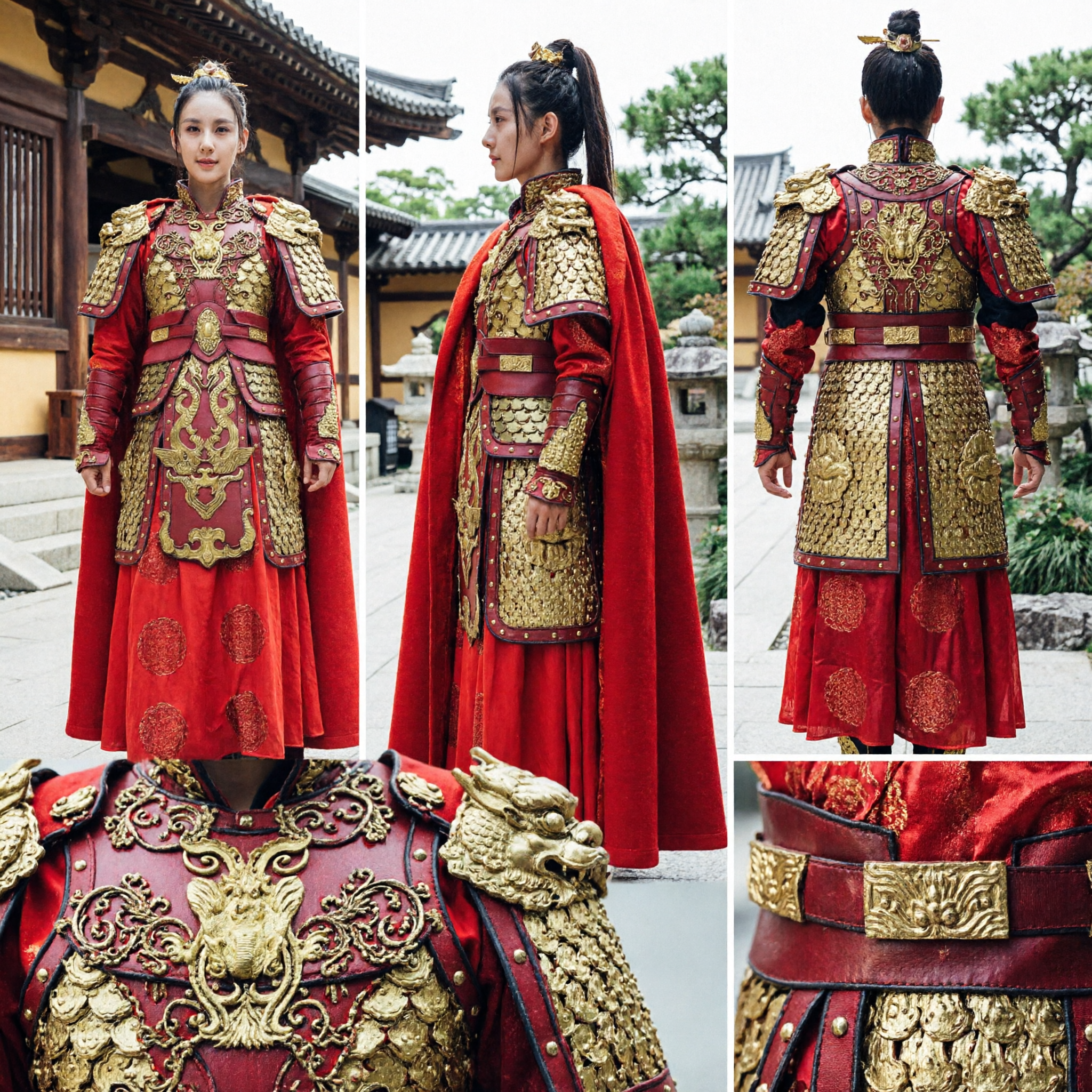 Costume d'Armure de Général Chinois Ancien, Robe de Princesse Guerrière à Cape Rouge, Hanfu Traditionnel pour Cosplay et Performance - Asian Costume