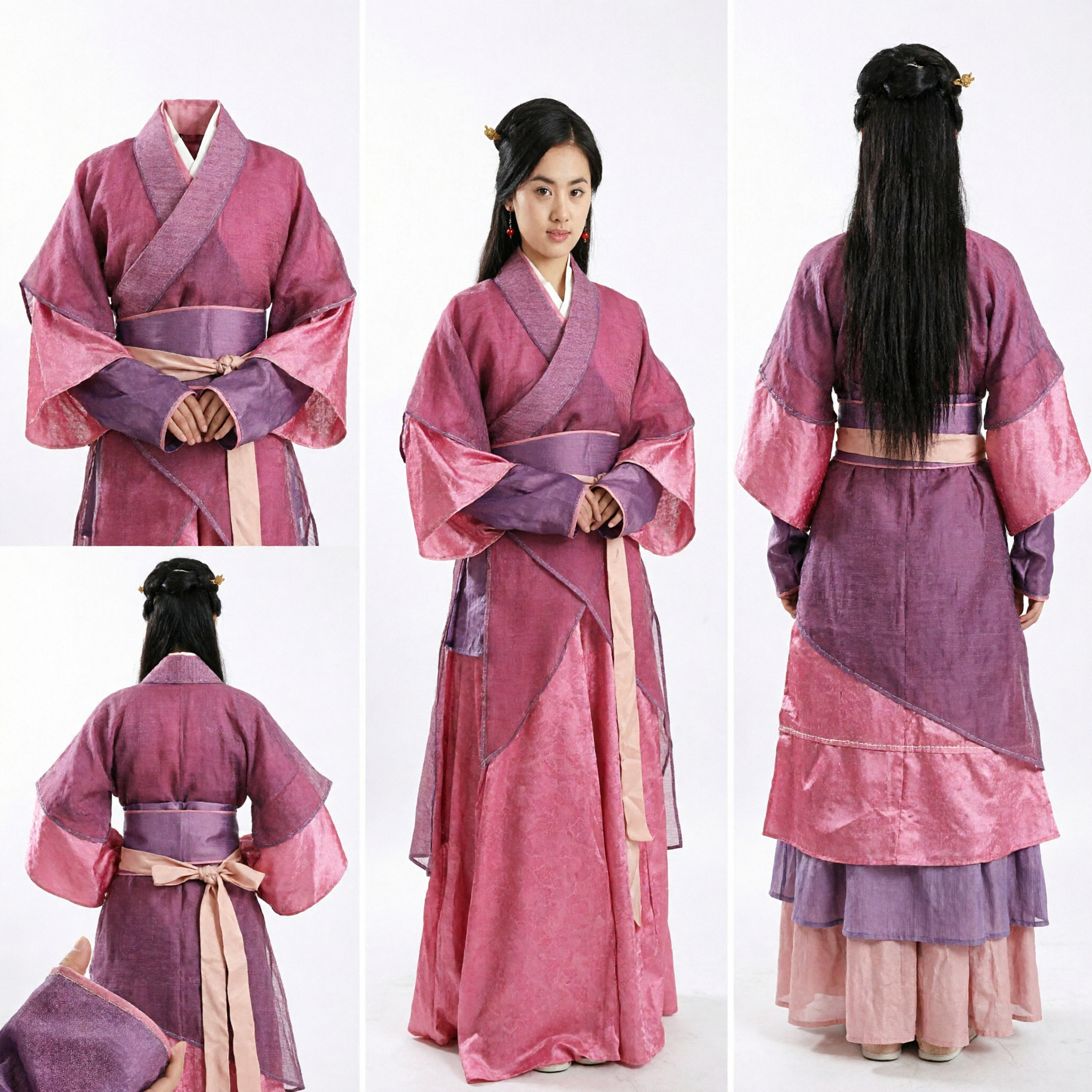 Vestido Antigo Chinês Tradicional Elegante Rosa e Roxo Hanfu para Mulheres, para Cosplay e Eventos Culturais - Asian Costume