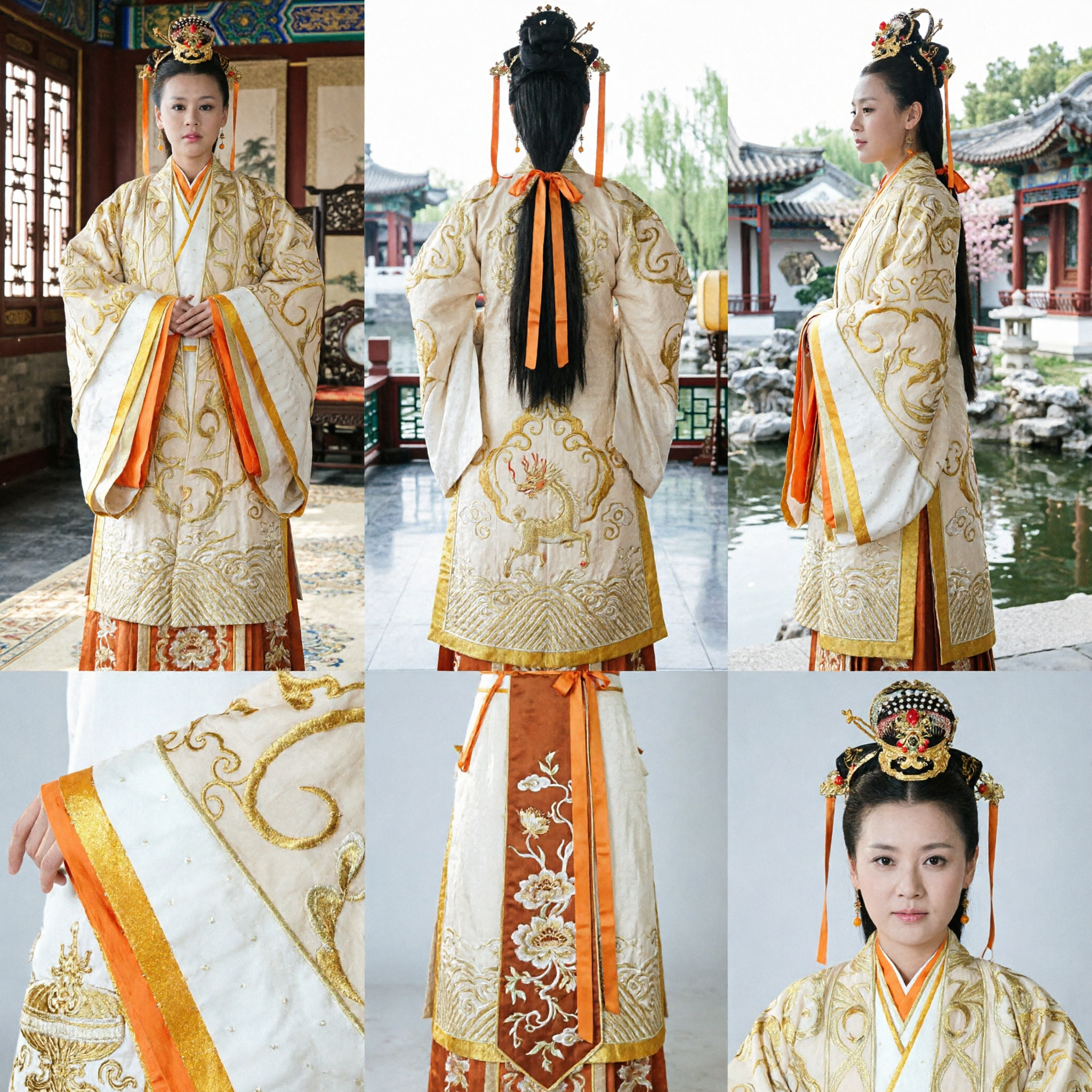 Antikes Chinesisches Kaiserin Hanfu Kostüm Gold Bestickte Königliche Robe und Kopfschmuck für Damen Historisches Cosplay - Asian Costume