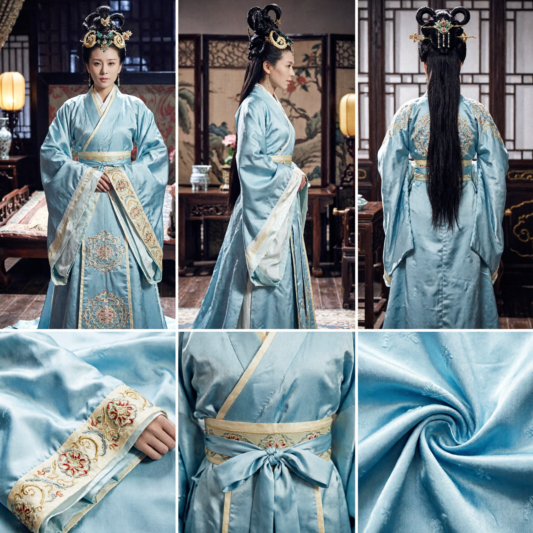 Costume Hanfu chinois ancien bleu, robe traditionnelle de dame de palais pour cosplay de drame historique féminin - Asian Costume