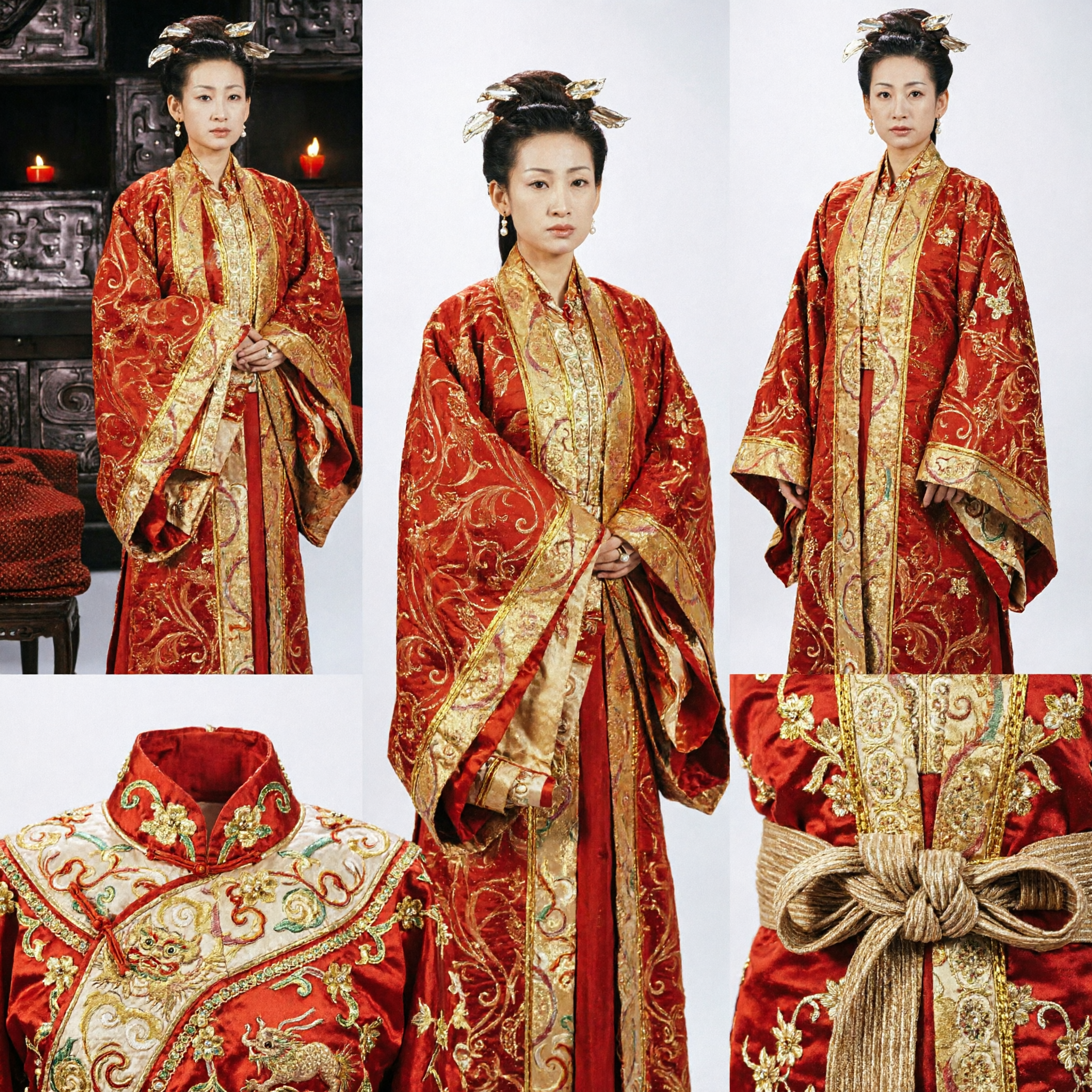 Antikes chinesisches Kaiserinnen Rotes Hanfu-Kostüm Gold besticktes traditionelles Palastkleid für Frauen Historisches Cosplay - Asian Costume