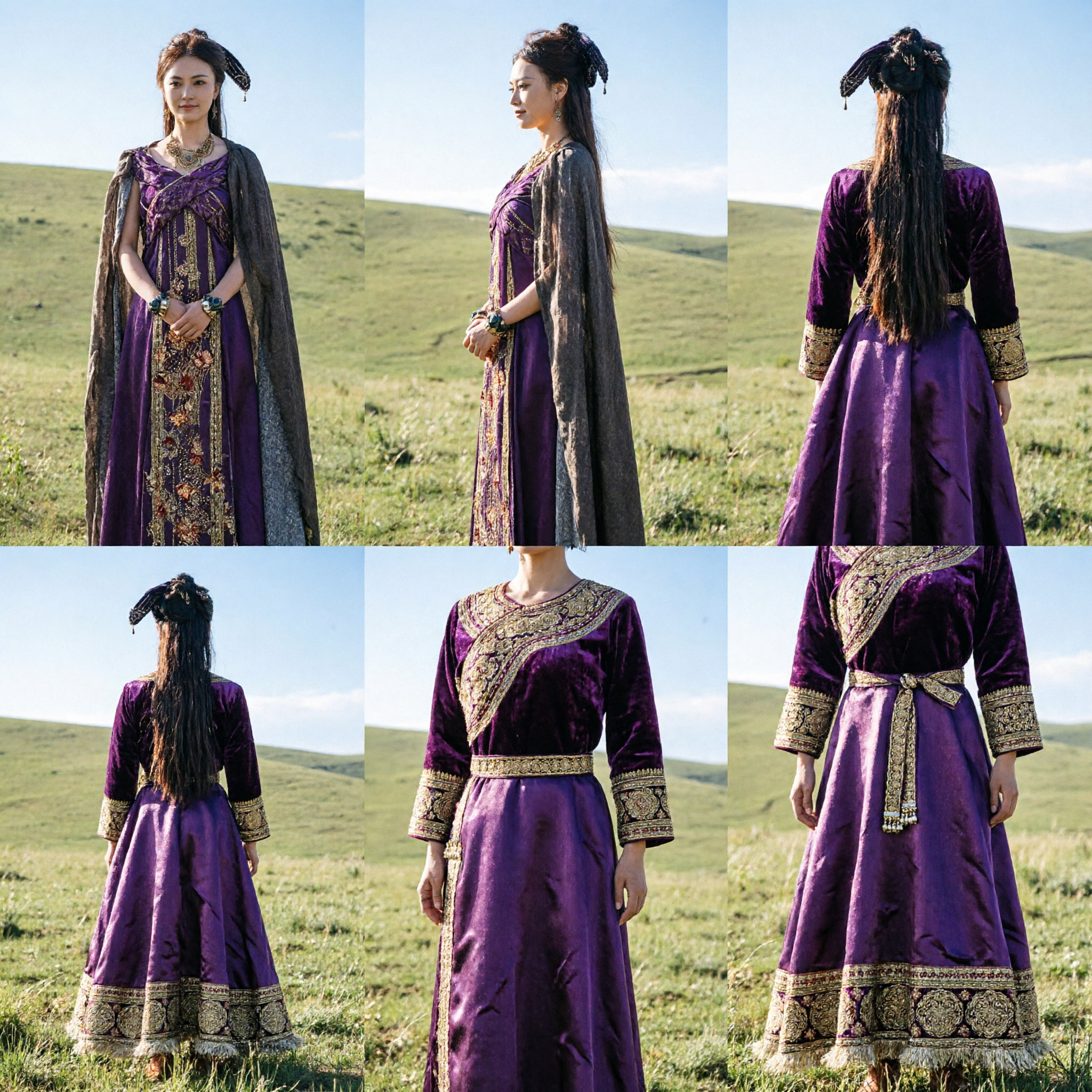 Traje de Dama Nobre Antiga Tradicional Chinesa Robe Roxo Bordado com Capa para Performance no Palco Feminina - Asian Costume